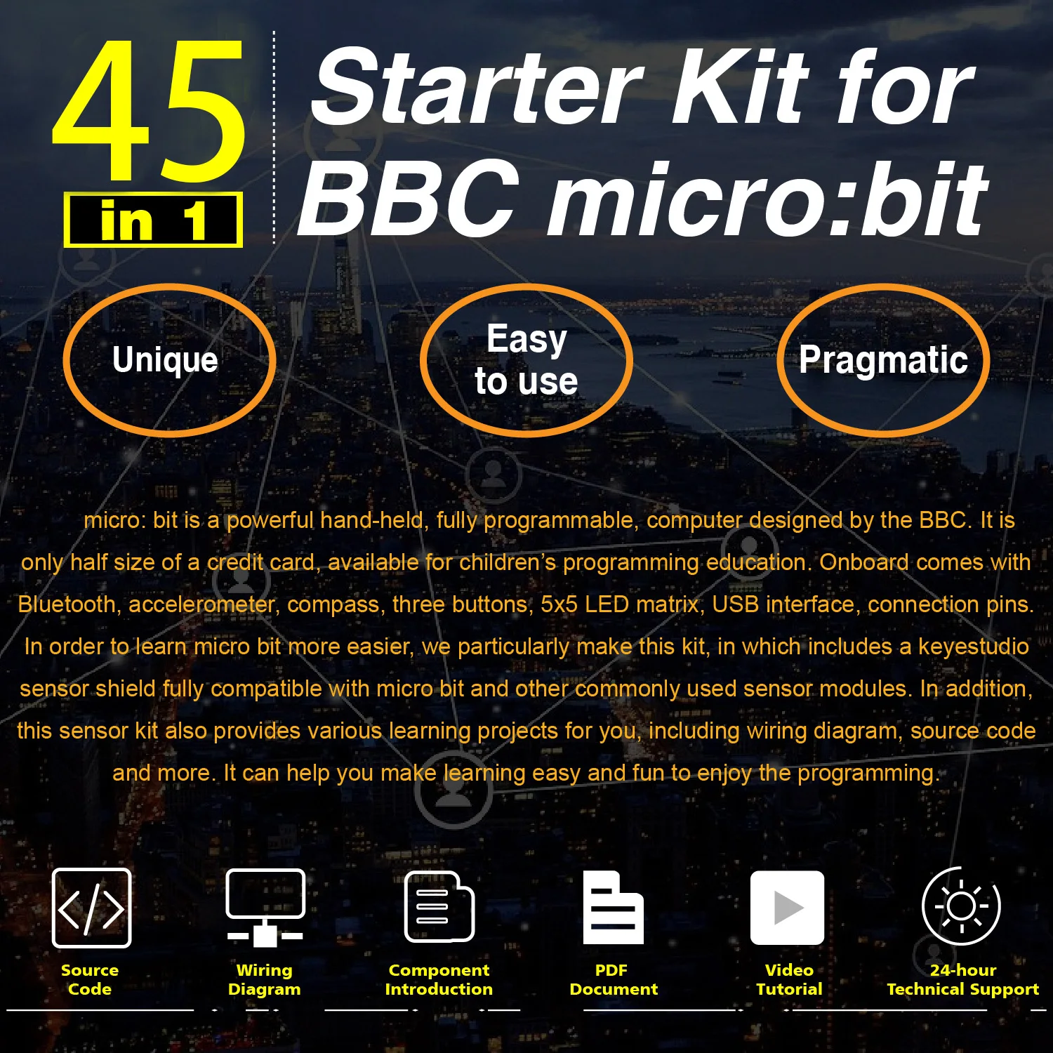 Keyestudio Micro:Bit 45 in1 Sensor Starter Kit With Micro Bit V2.2 Learning Kit For BBC MicroBit Programming STEM Education