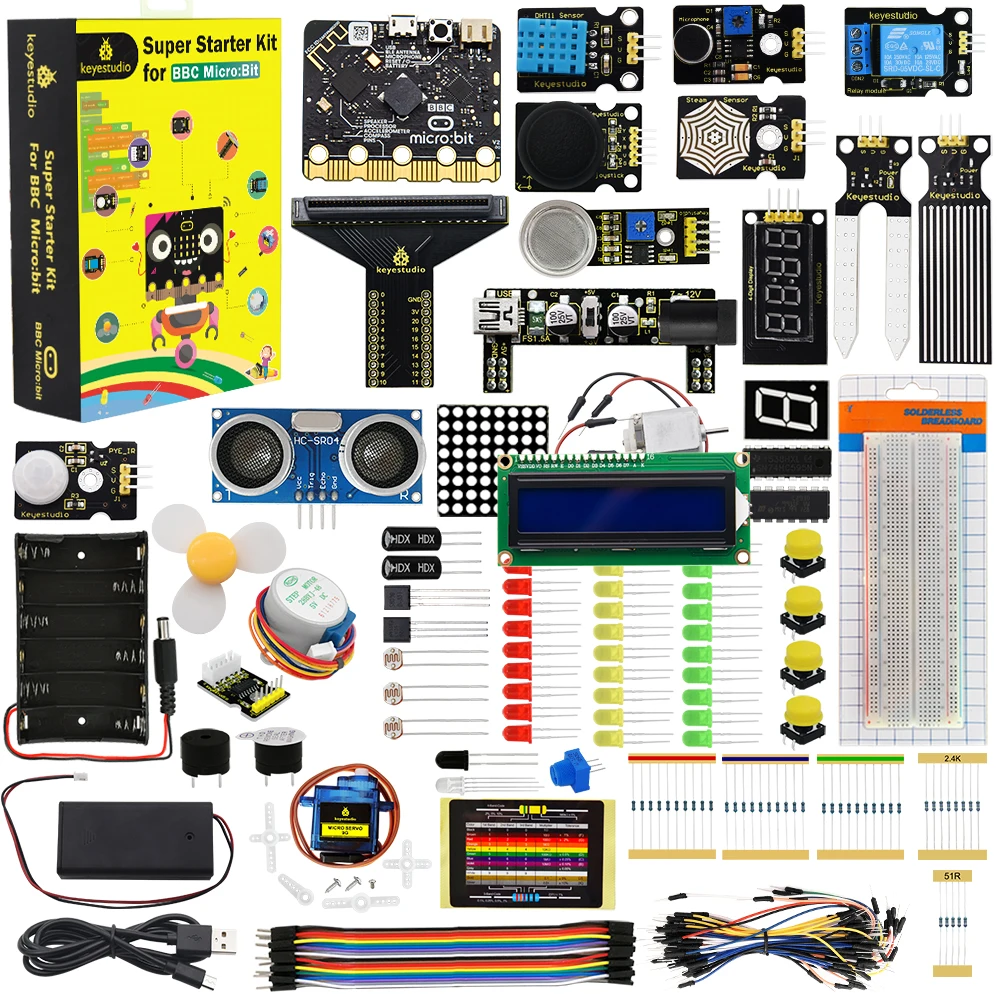 Keyestudio Microbit V2 Super Starter Kit+43 Projects For Micro:bit Starter Learning Kit Kids STEM Programming DIY Electronic Kit