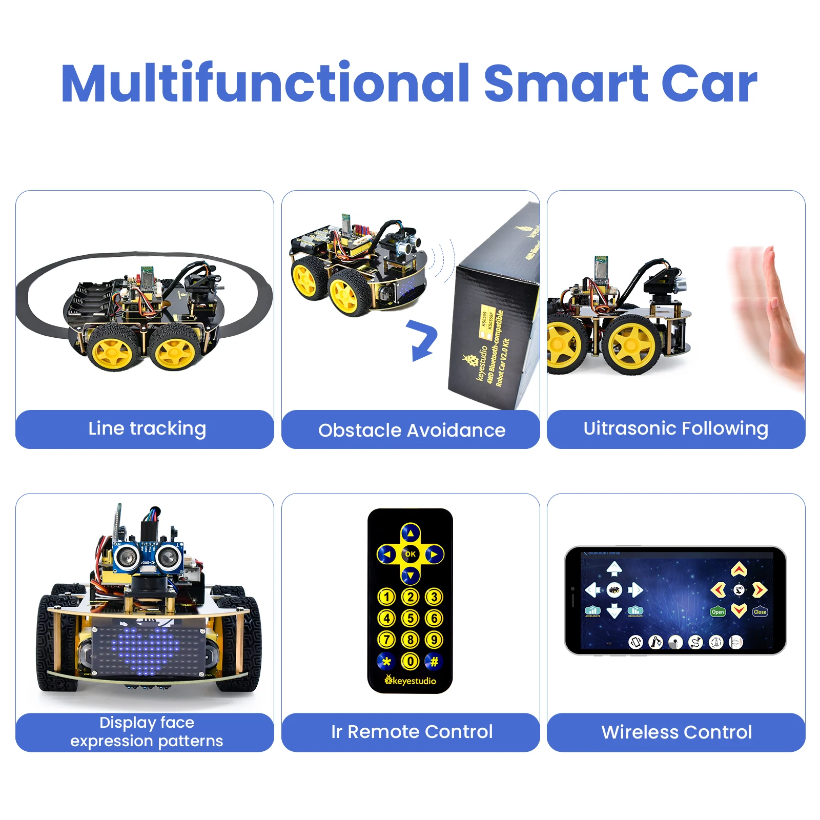 Keyestudio 4WD Multi BT Robot Car Kit V2.0 W/LED Display For Arduino Robot Kit DIY Electronic Kit/Programming Car Kit  Kids Toys