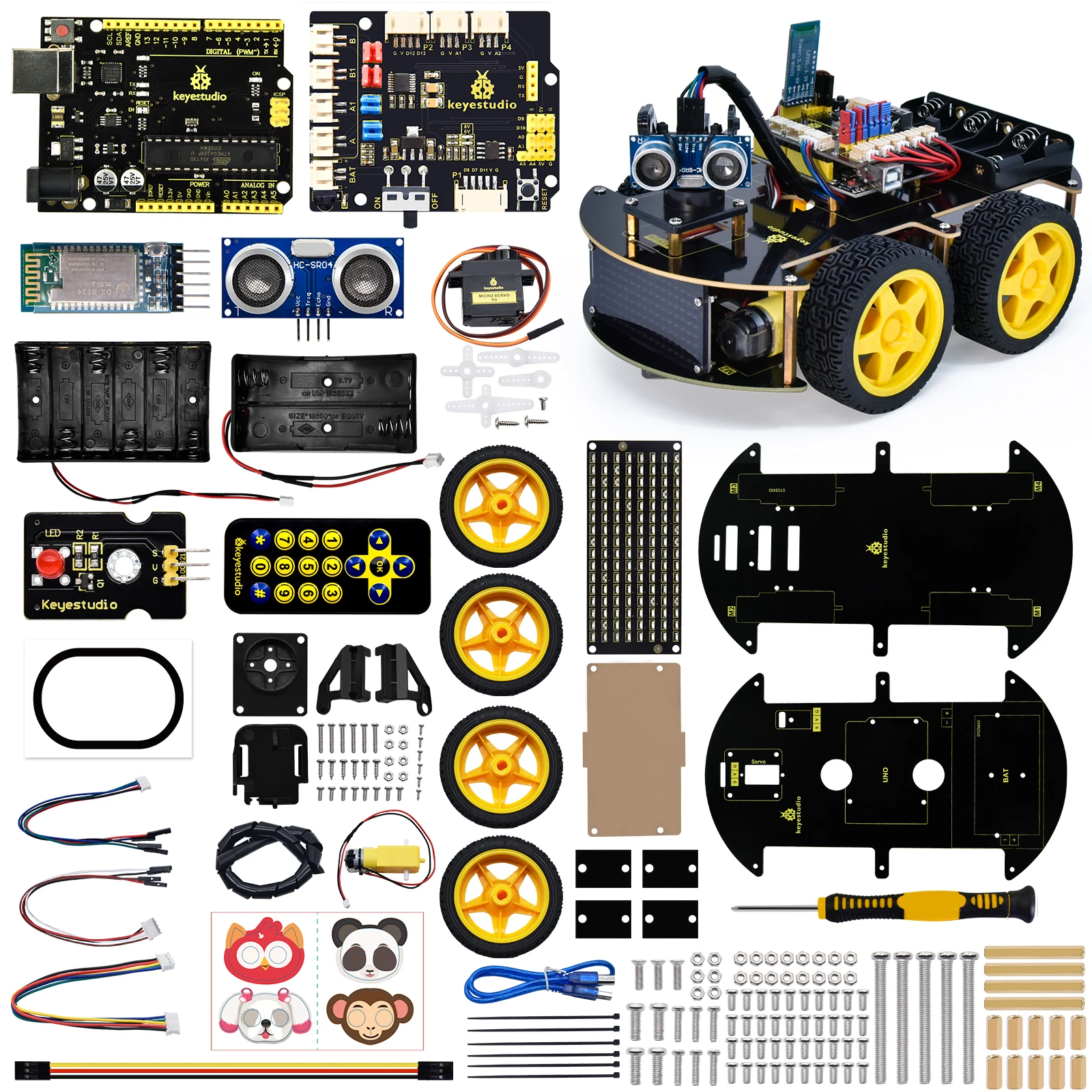 Keyestudio 4WD Multi BT Robot Car Kit V2.0 W/LED Display For Arduino Robot Kit DIY Electronic Kit/Programming Car Kit  Kids Toys