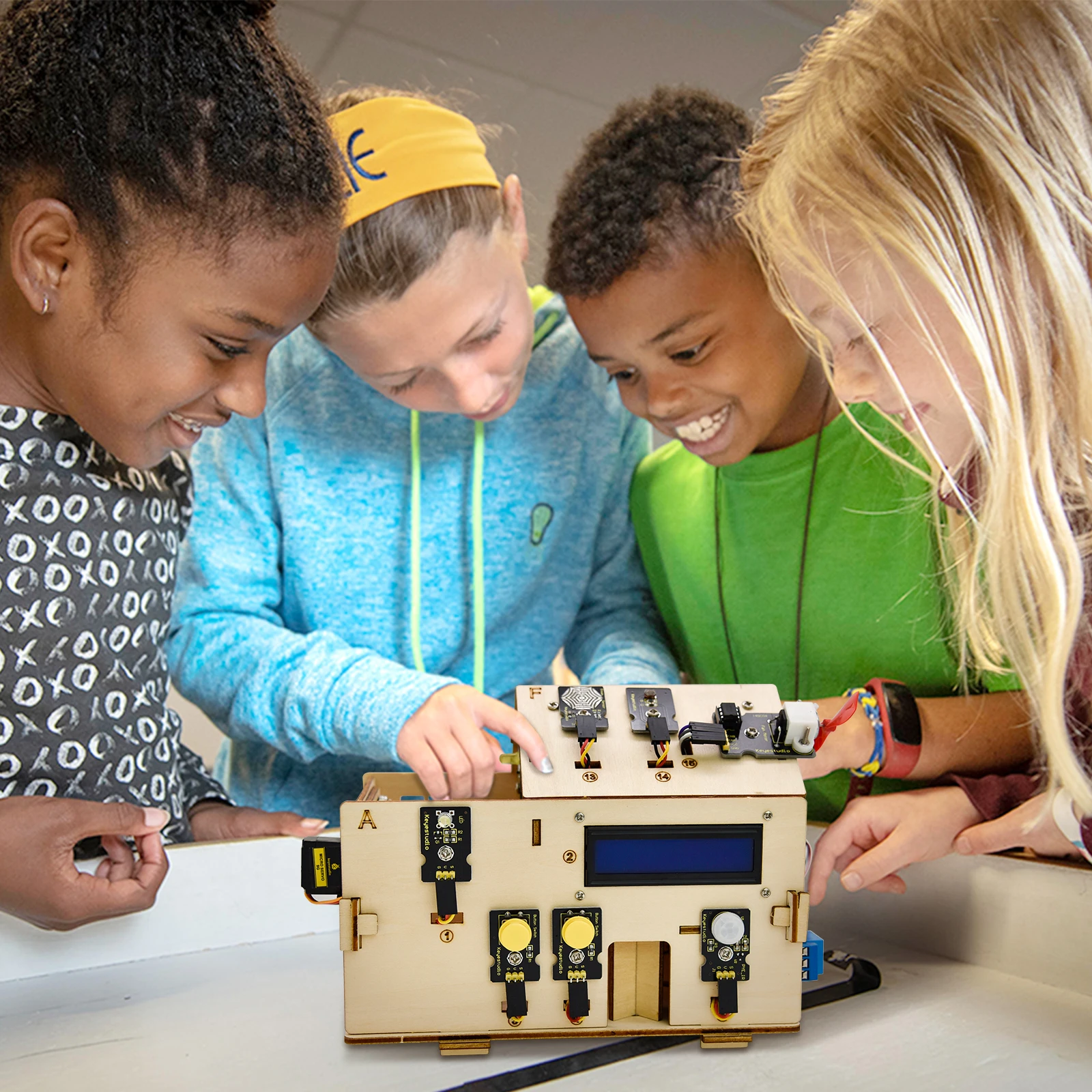 Keyestudio Smart Home Kit For Arduino With UNOPlus Board C language Mixly and Scratch Programming STEM DIY House Kit For Arduino