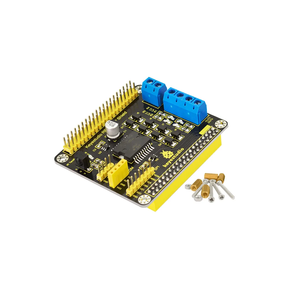 Keyestudio RPI L298P Motor Drive Shield L298P Chip Compatible with Raspberry Pi With IR Receiver Keyestudio RPI L298P Motor Drive Shield L298P Chip Compatible with Raspberry Pi With IR Receiver