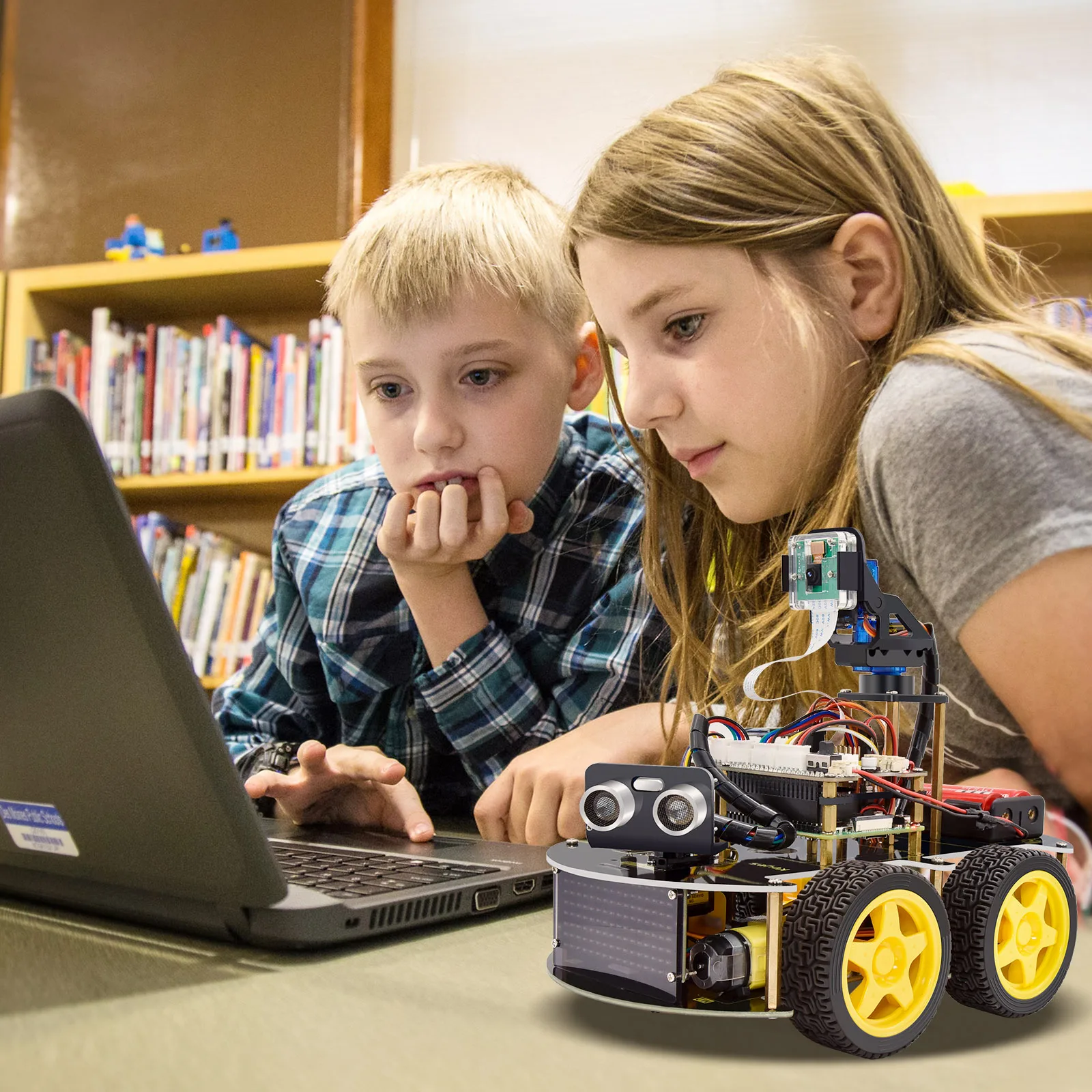 Keyestudio 4WD Smart Robot Car Kit For Raspberry Pi With Megapixels Camera Module and Programming Tutorials( No RPI 4B Board)