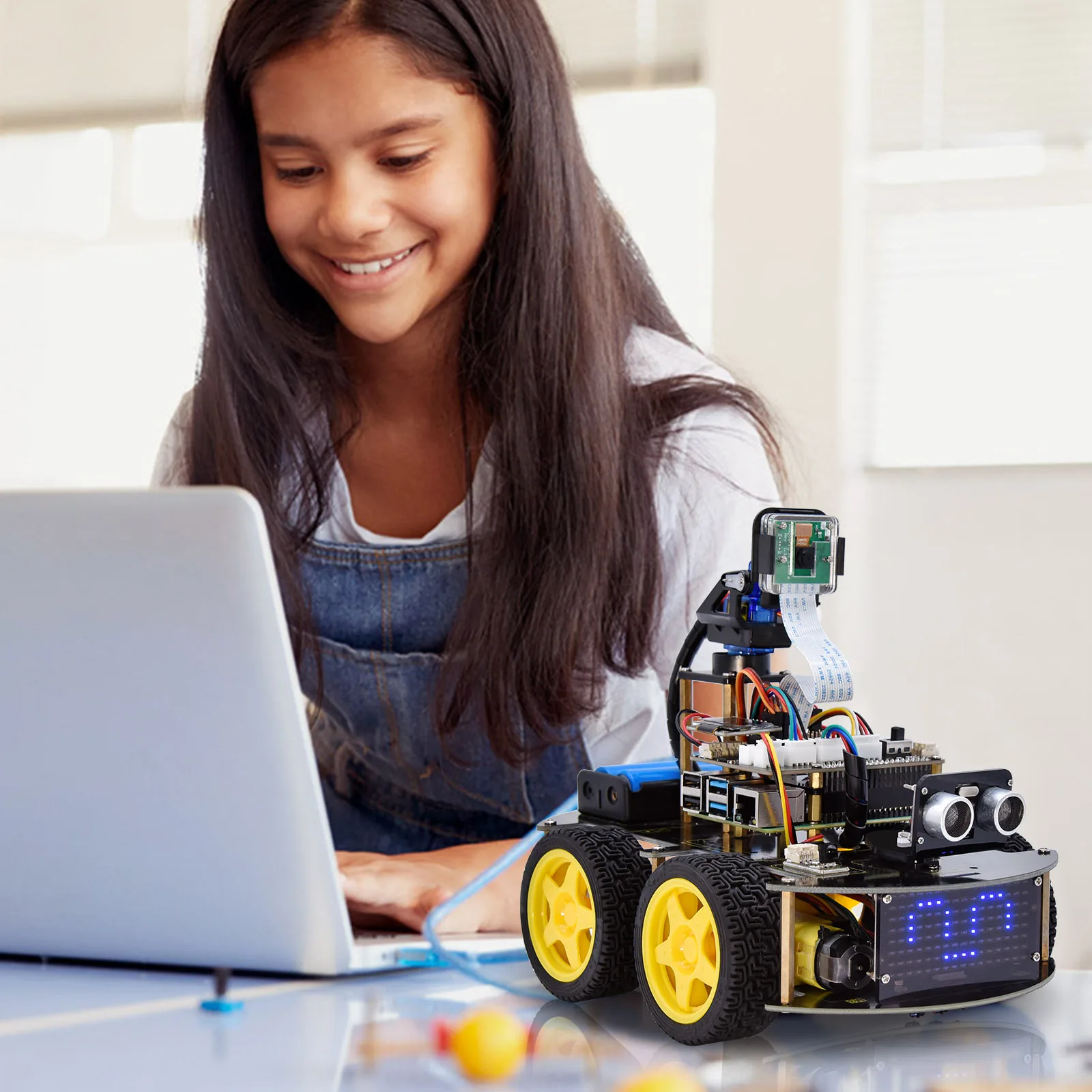 Keyestudio 4WD Smart Robot Car Kit For Raspberry Pi With Megapixels Camera Module and Programming Tutorials( No RPI 4B Board)