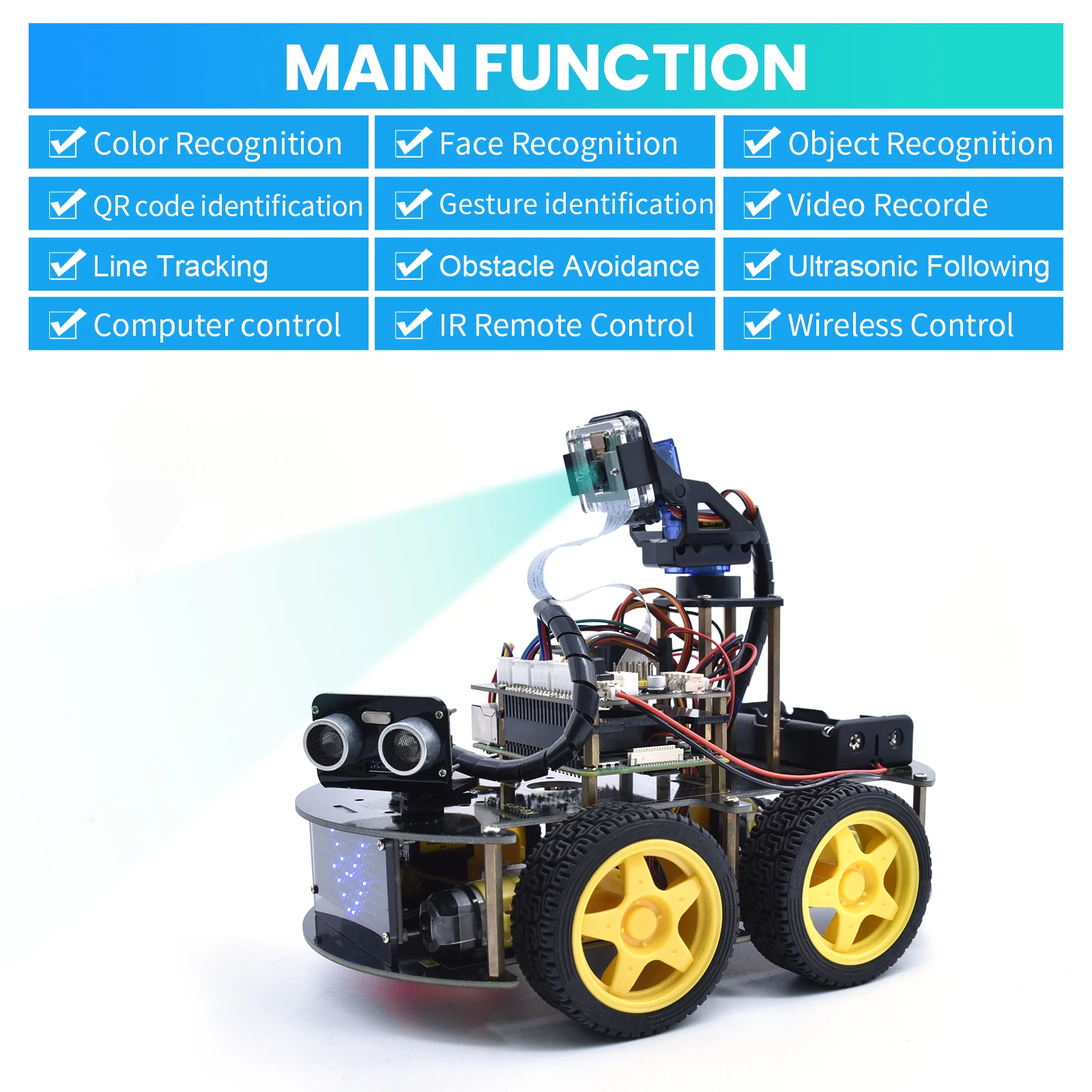 Keyestudio 4WD Smart Robot Car Kit For Raspberry Pi With Megapixels Camera Module and Programming Tutorials( No RPI 4B Board)