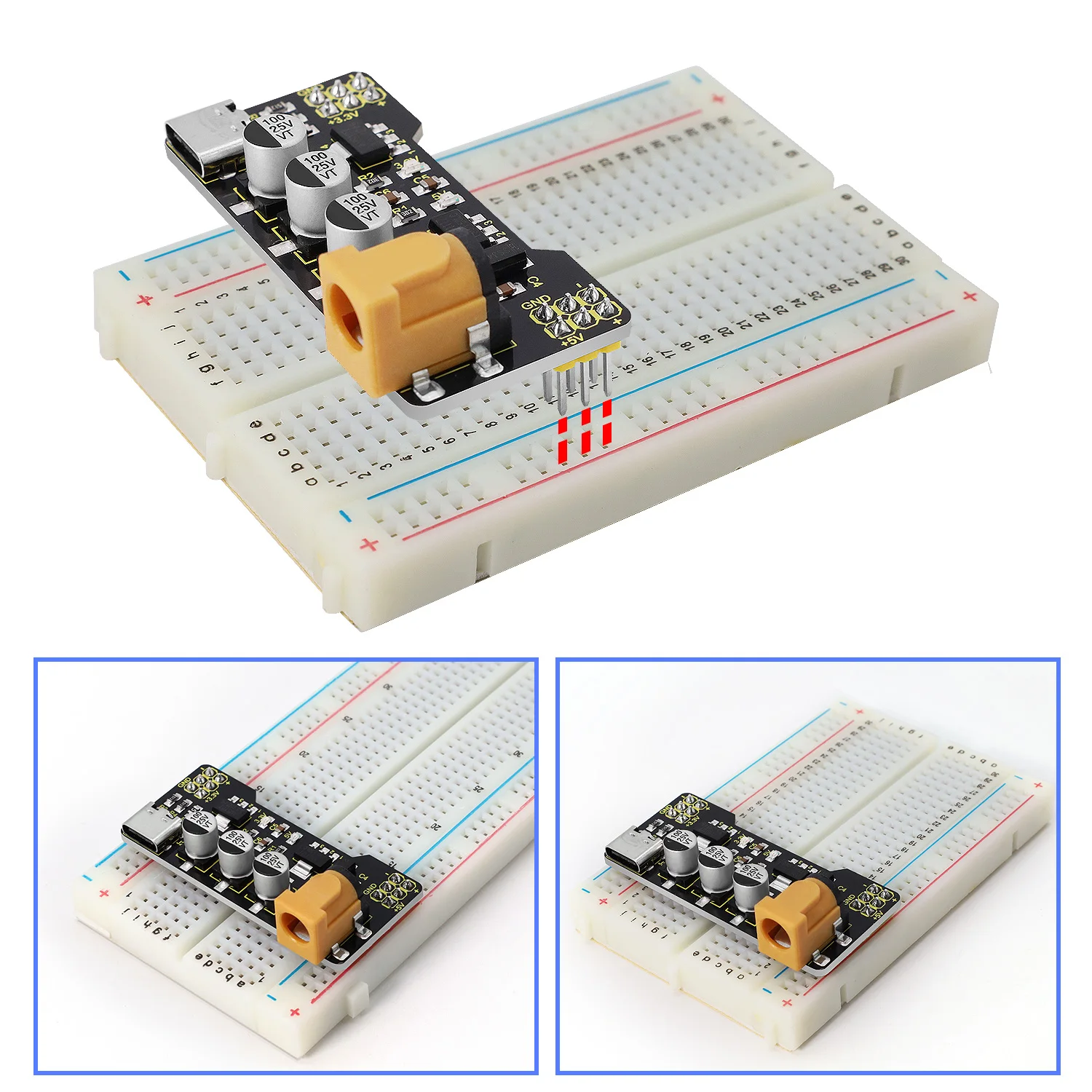 Keyestudio Type-C Power Supply Module+400/830 Holes Breadboard+Jumper Wires for Arduino Breadboard Projects DIY Electronic Kit