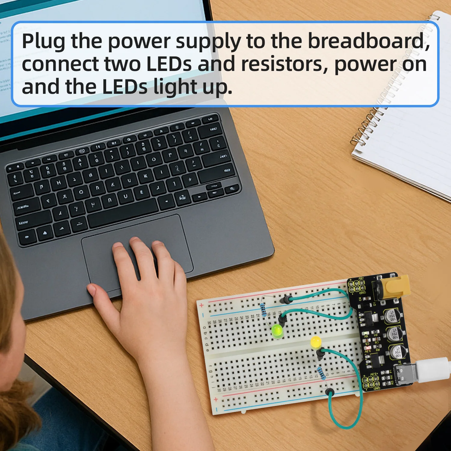 Keyestudio Type-C Power Supply Module+400/830 Holes Breadboard+Jumper Wires for Arduino Breadboard Projects DIY Electronic Kit