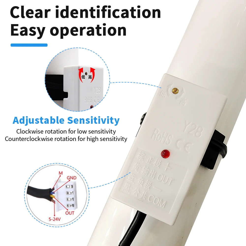 5/12/24V XKC-Y28 Capacitive Liquid&Water Level Sensor for 11mm+Diameter Tubes Pipelines & 0-20mm Thickness Flat Tanks Containers