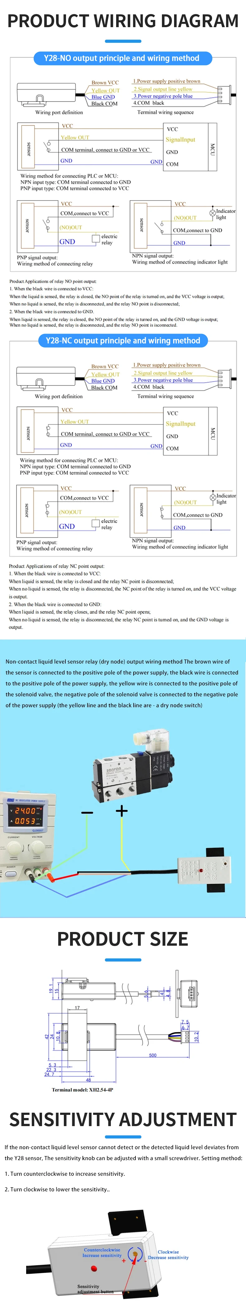 5/12/24V XKC-Y28 Capacitive Liquid&Water Level Sensor for 11mm+Diameter Tubes Pipelines & 0-20mm Thickness Flat Tanks Containers