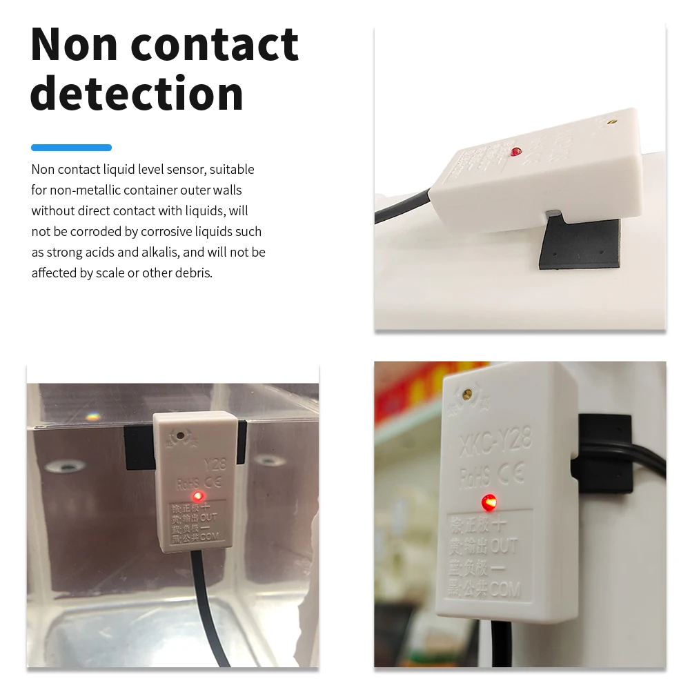 5/12/24V XKC-Y28 Capacitive Liquid&Water Level Sensor for 11mm+Diameter Tubes Pipelines & 0-20mm Thickness Flat Tanks Containers