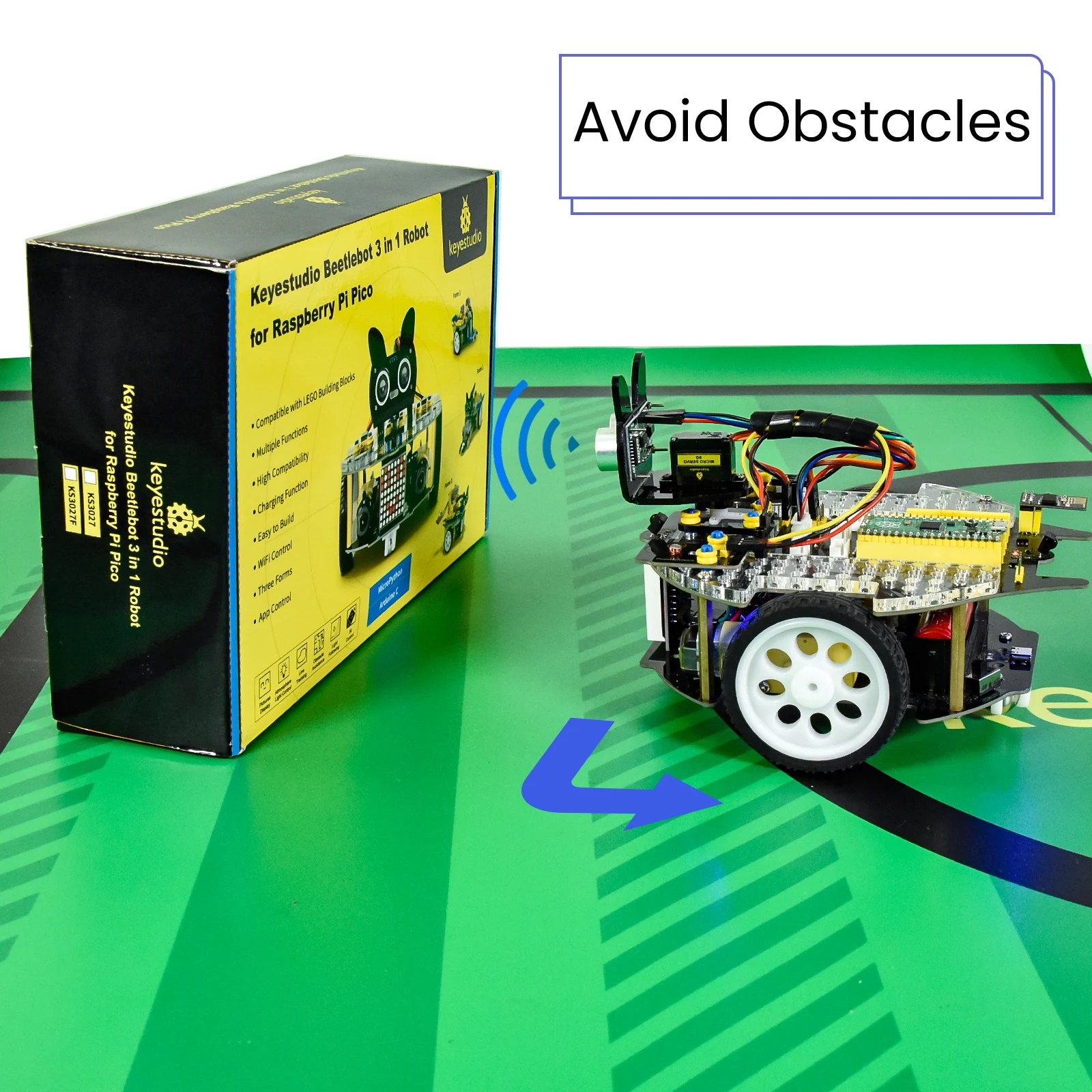 Keyestudio&nbsp;Smart Robot Car Kit Beetlebot&nbsp;3&nbsp;in 1&nbsp;for&nbsp;Raspberry Pi Pico Compatible with LEGO Building Blocks STEM Education Kit