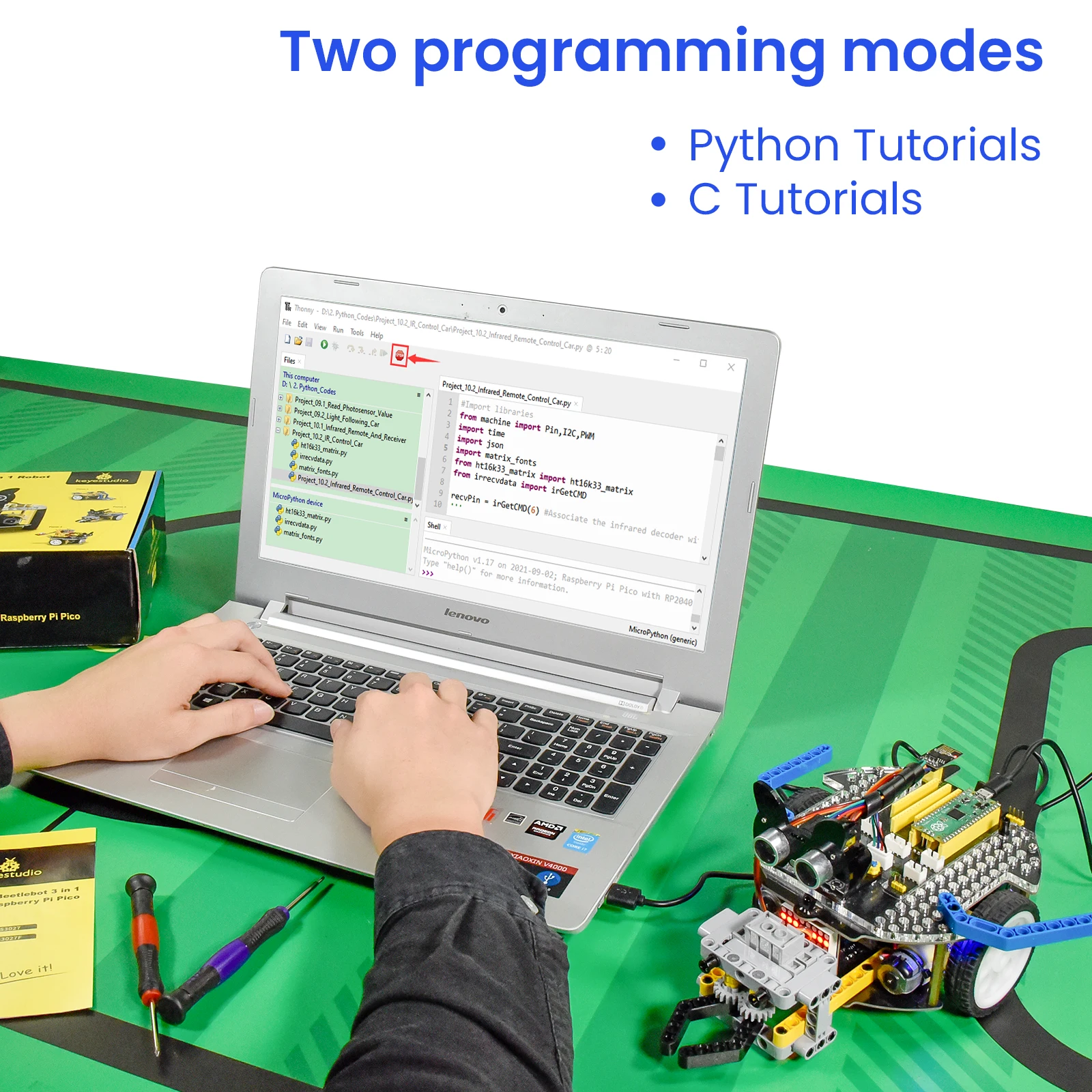 Keyestudio&nbsp;Smart Robot Car Kit Beetlebot&nbsp;3&nbsp;in 1&nbsp;for&nbsp;Raspberry Pi Pico Compatible with LEGO Building Blocks STEM Education Kit