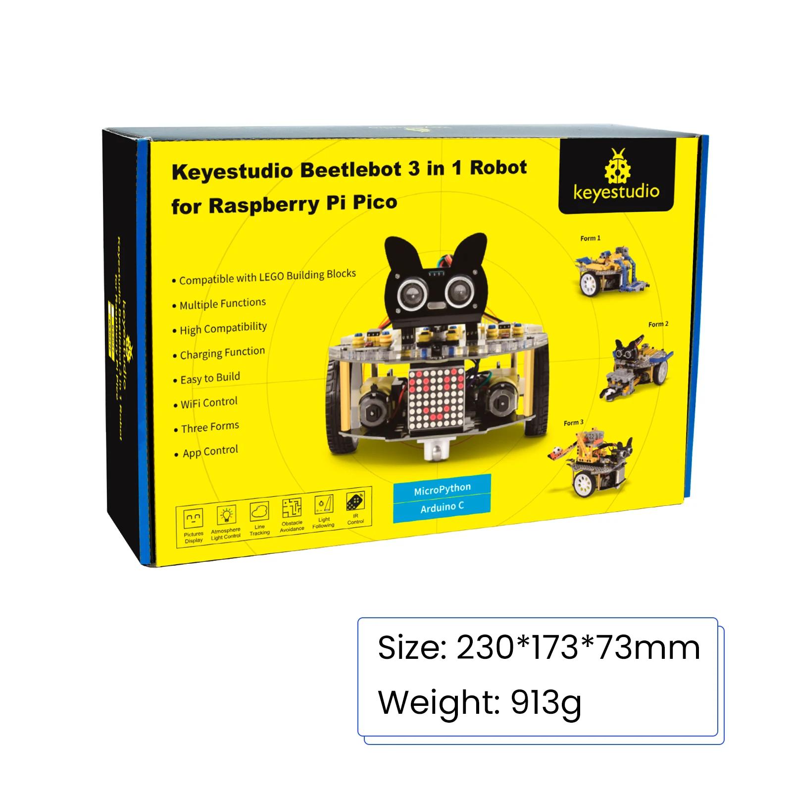 Keyestudio&nbsp;Smart Robot Car Kit Beetlebot&nbsp;3&nbsp;in 1&nbsp;for&nbsp;Raspberry Pi Pico Compatible with LEGO Building Blocks STEM Education Kit