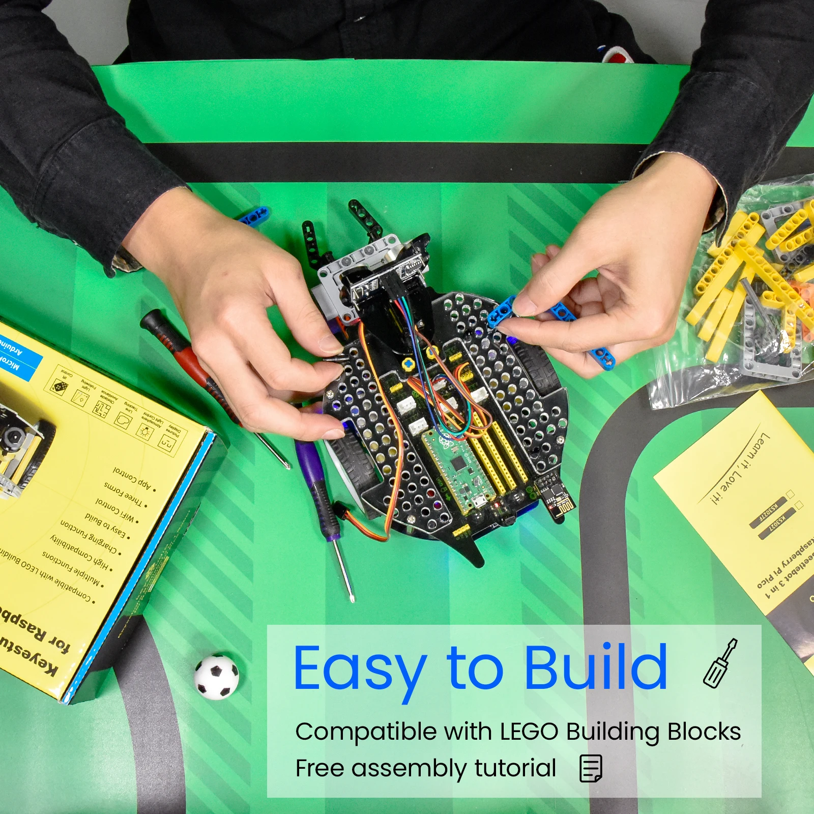 Keyestudio&nbsp;Smart Robot Car Kit Beetlebot&nbsp;3&nbsp;in 1&nbsp;for&nbsp;Raspberry Pi Pico Compatible with LEGO Building Blocks STEM Education Kit