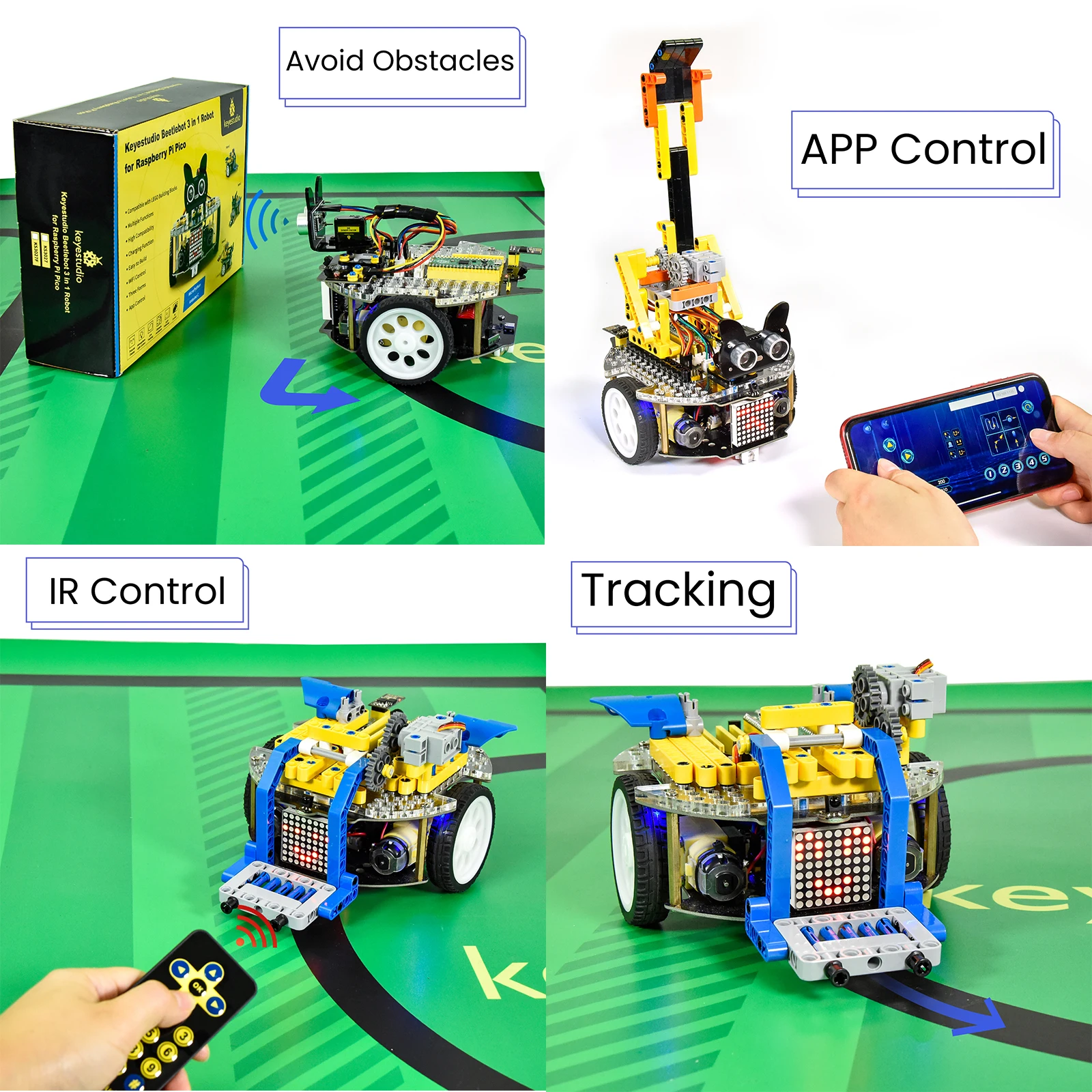 Keyestudio Smart Robot Car Kit Beetlebot 3 in 1 for Raspberry Pi Pico Compatible with LEGO Building Blocks STEM Education Kit Keyestudio Smart Robot Car Kit Beetlebot 3 in 1 for Raspberry Pi Pico Compatible with LEGO Building Blocks STEM Education Kit