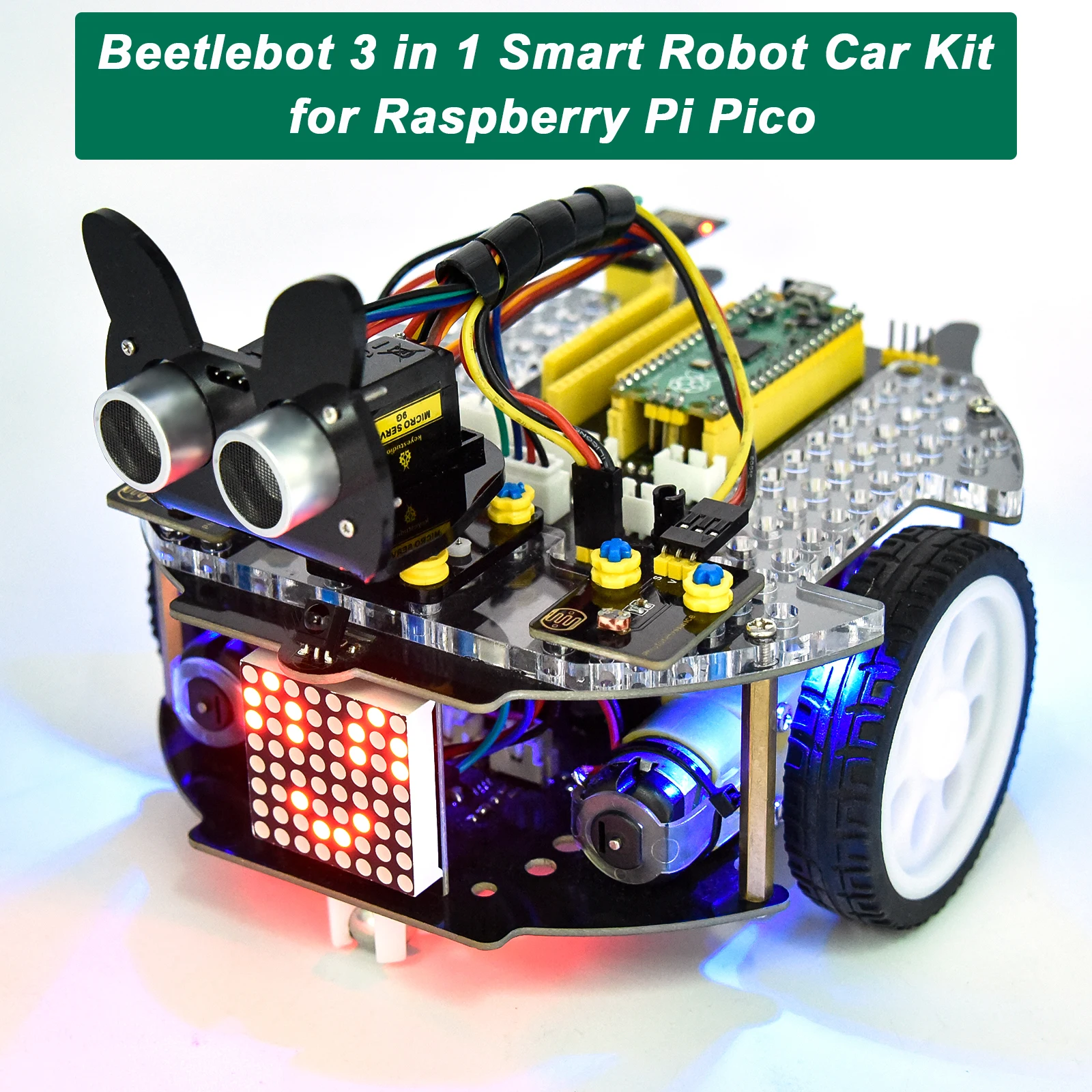 Keyestudio Smart Robot Car Kit Beetlebot 3 in 1 for Raspberry Pi Pico Compatible with LEGO Building Blocks STEM Education Kit Keyestudio Smart Robot Car Kit Beetlebot 3 in 1 for Raspberry Pi Pico Compatible with LEGO Building Blocks STEM Education Kit