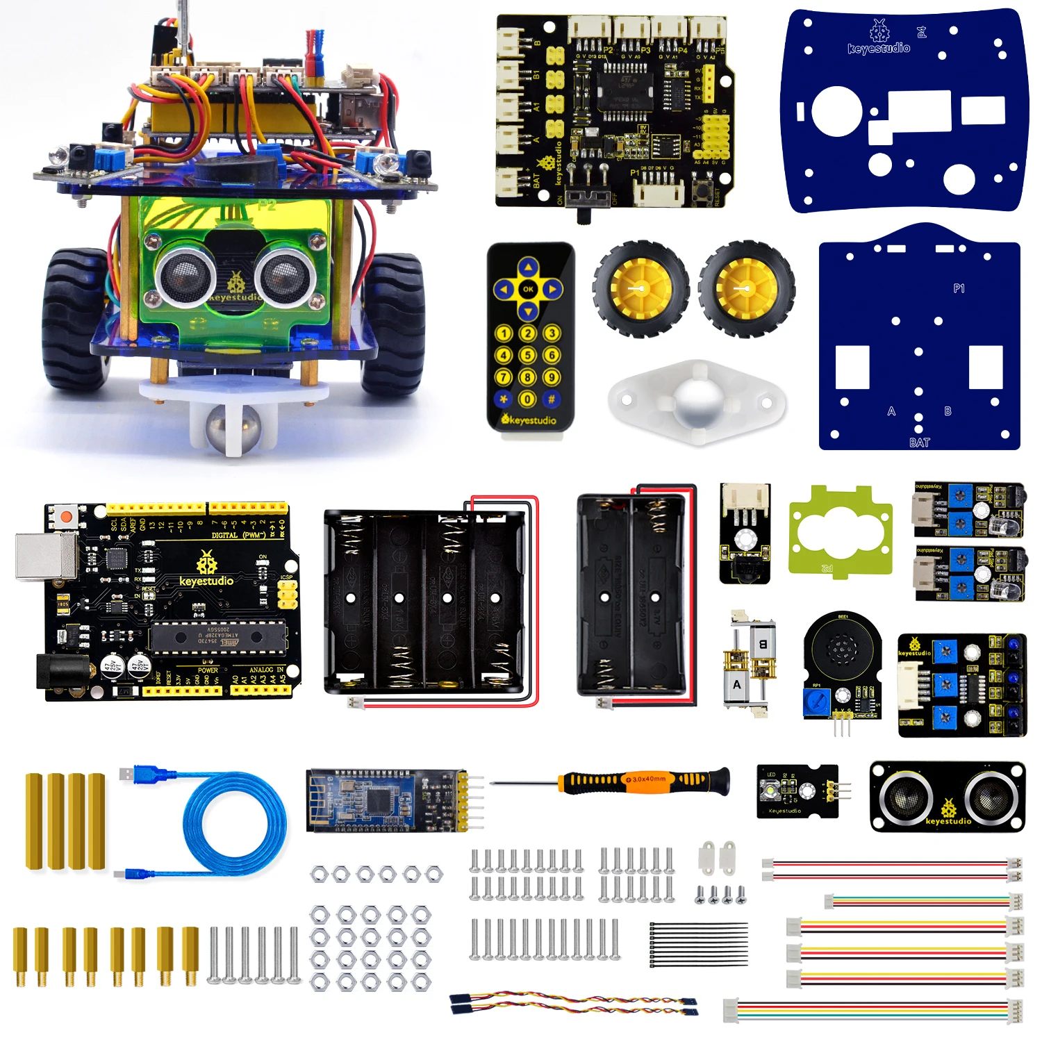 Keyestudio Complete Stem Desktop Mini Bluetooth Smart Robot Car Kit V3.0 for Arduino Robot DIY STEM/Support Mixly Blocks Coding