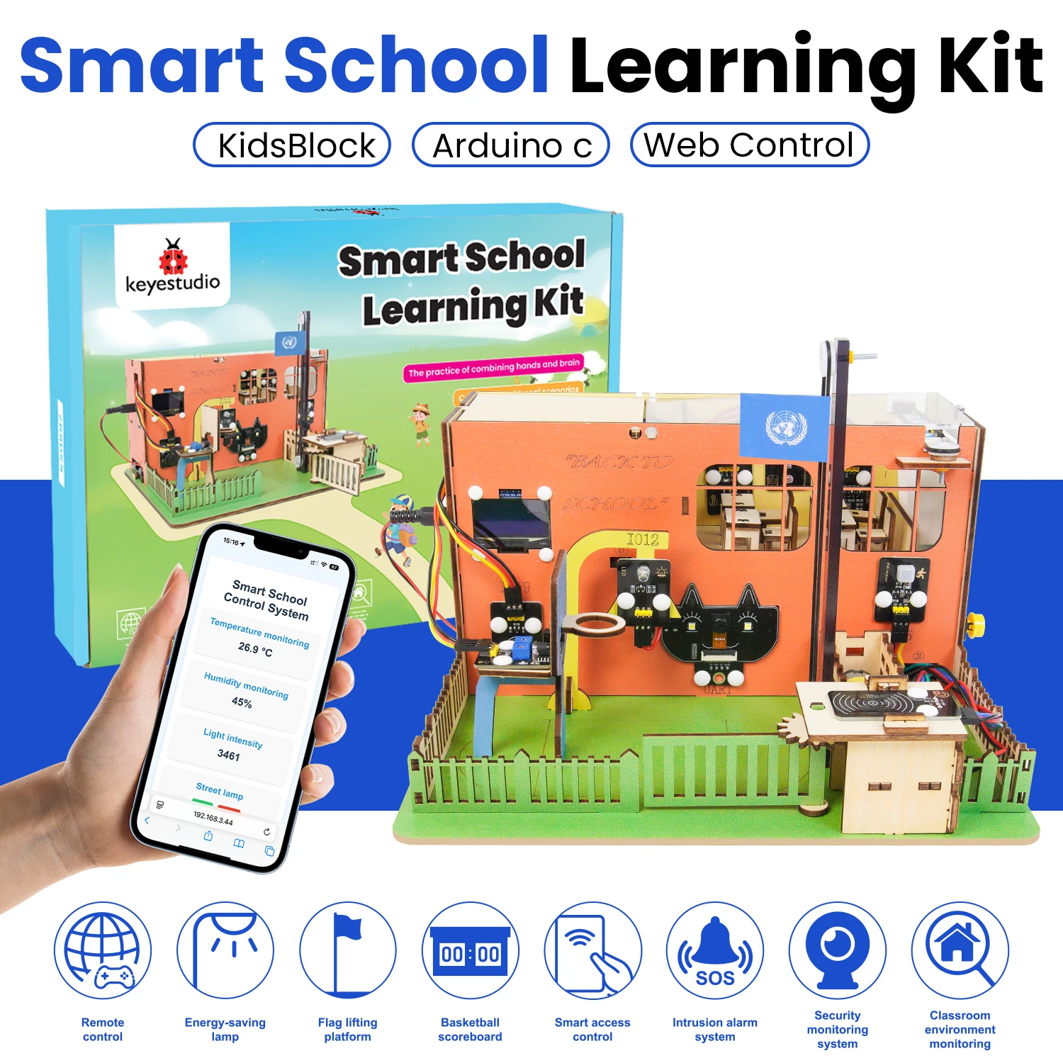 Keyestudio IOT Smart School Learning Kit for Arduino ESP32 DIY Electrnics Sensor Learning Kit+Tutorial 31 Programming Projects Keyestudio IOT Smart School Learning Kit for Arduino ESP32 DIY Electrnics Sensor Learning Kit+Tutorial 31 Programming Projects