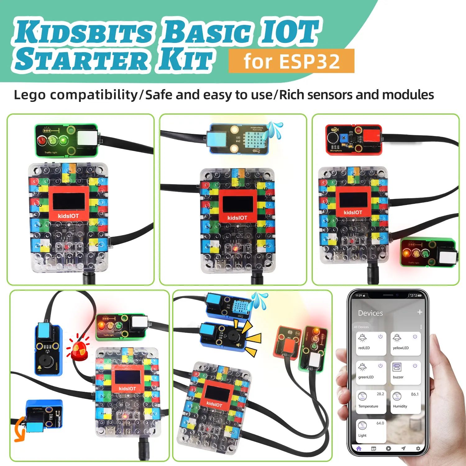 Keyestudio Kidsbits ESP32 IoT Basic Starter Kit For Arduino ESP32 With Kidsbits IOT Main Board For Arduino Programming Projects Keyestudio Kidsbits ESP32 IoT Basic Starter Kit For Arduino ESP32 With Kidsbits IOT Main Board For Arduino Programming Projects