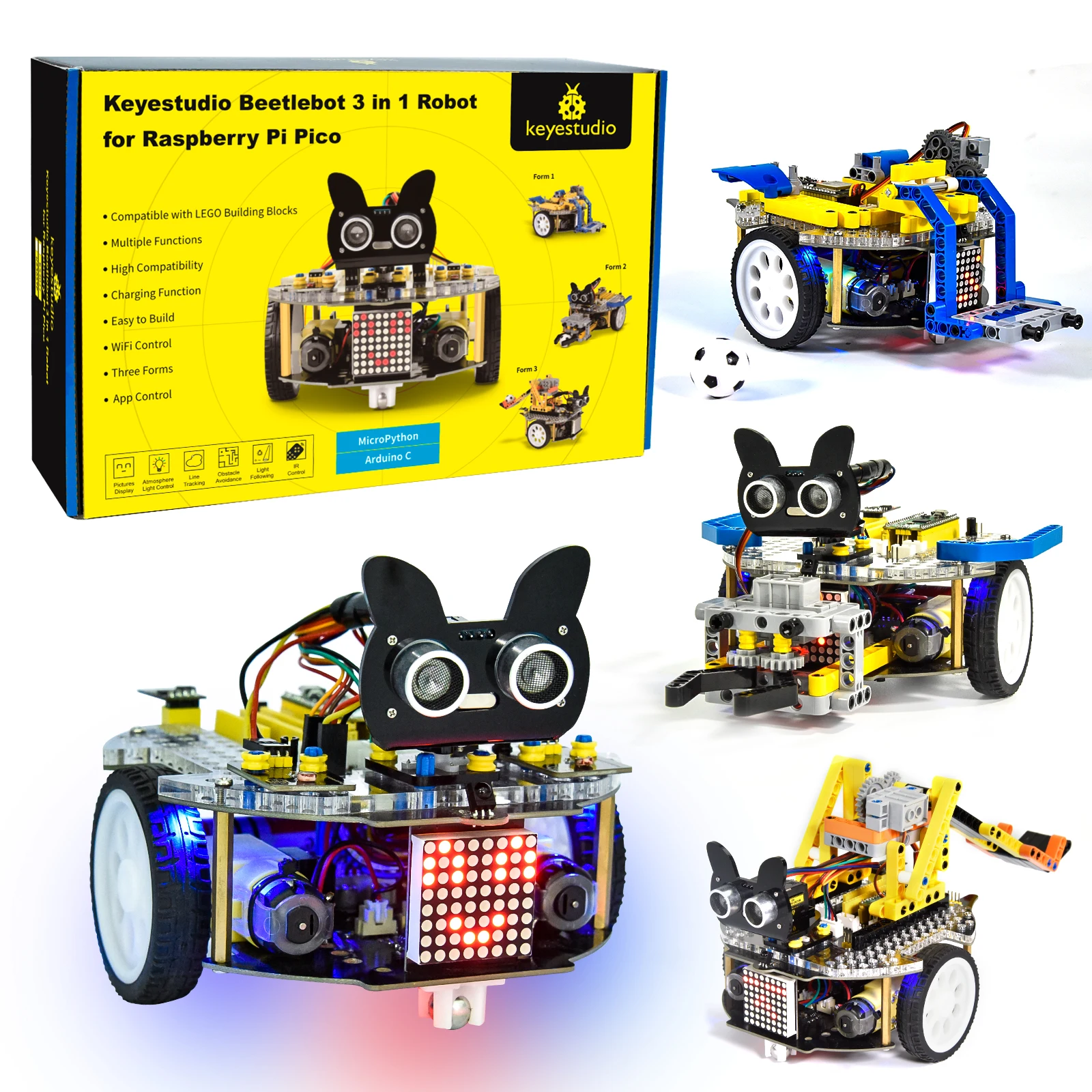 Keyestudio 3 in 1 Beetlebot Robot Car for Arduino(Raspberry Pi Pico/ESP32) STEM Education DIY Kit Compatible with LEGO+Projects Keyestudio 3 in 1 Beetlebot Robot Car for Arduino(Raspberry Pi Pico/ESP32) STEM Education DIY Kit Compatible with LEGO+Projects