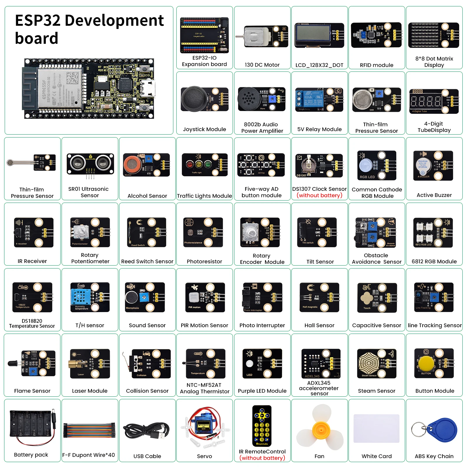 Keyestudio ESP32 42 in 1 Sensor Module Kit For ESP32 Diy Electronic Kit Support Arduino C And MicroPythoon (65 Projects) Keyestudio ESP32 42 in 1 Sensor Module Kit For ESP32 Diy Electronic Kit Support Arduino C And MicroPythoon (65 Projects)