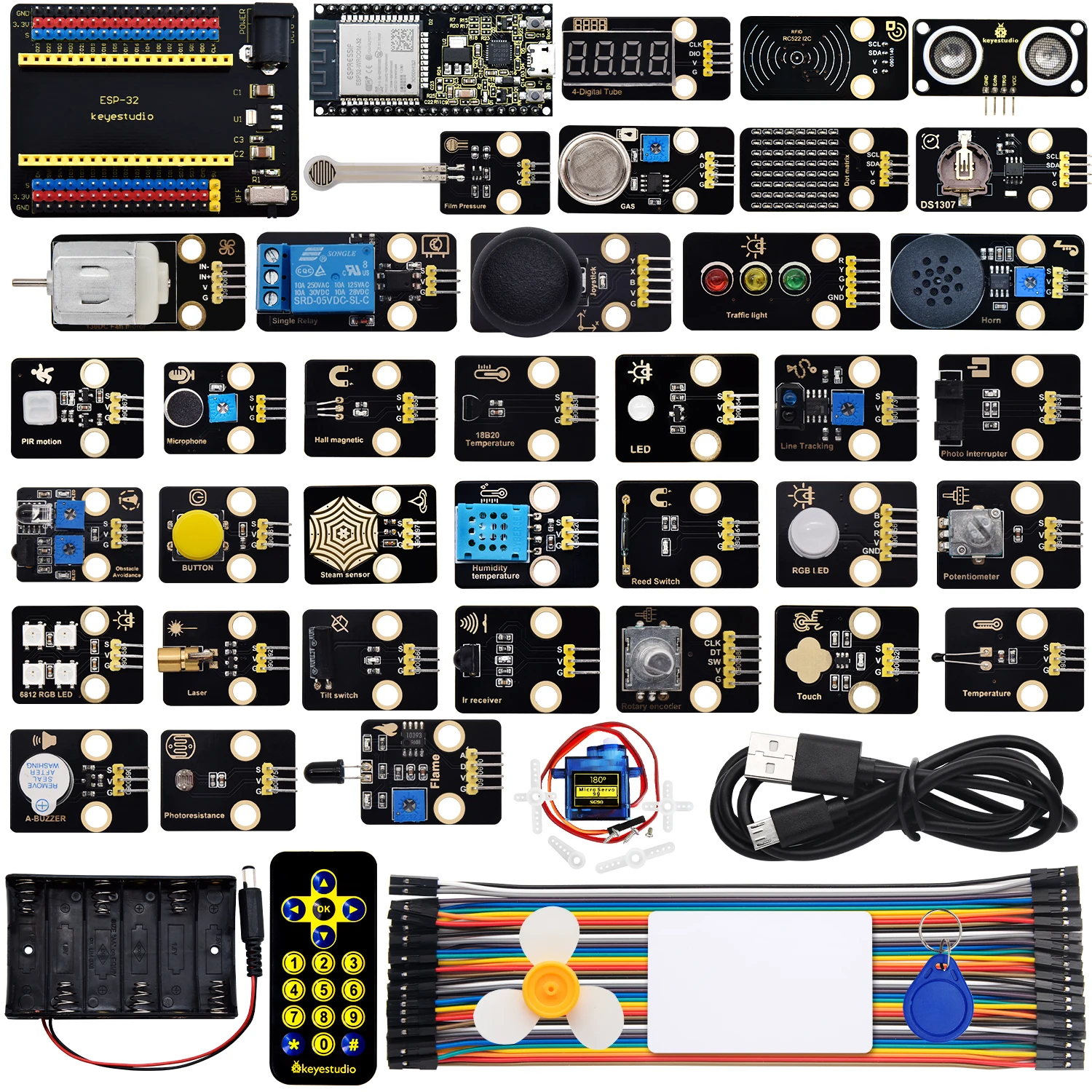Keyestudio ESP32 RFID 37 in 1 Sensor Kit with ESP32 Board For Arduino STEM Electronic DIY Kit For Adults Programming(59Projects) Keyestudio ESP32 RFID 37 in 1 Sensor Kit with ESP32 Board For Arduino STEM Electronic DIY Kit For Adults Programming(59Projects)