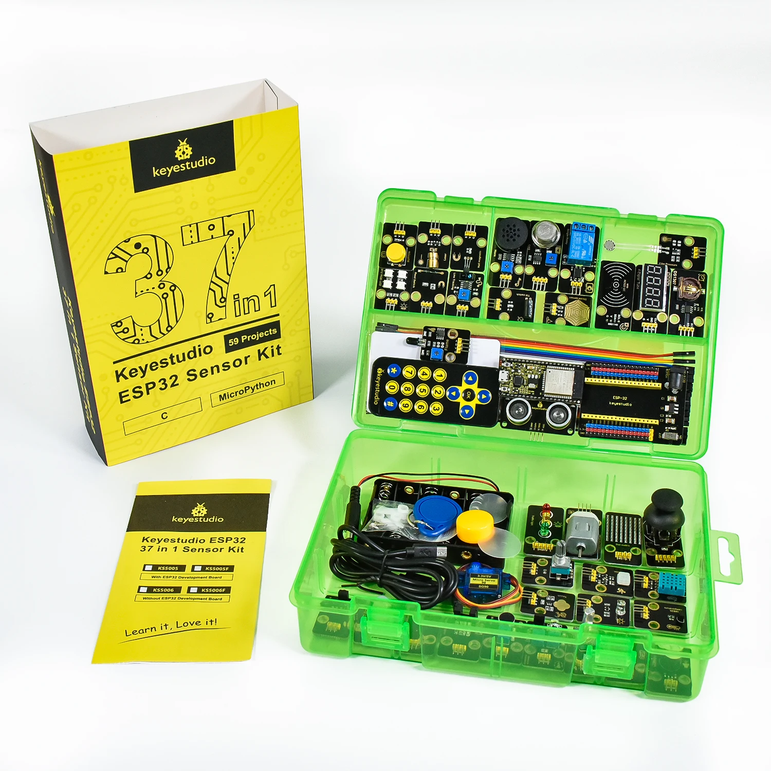 Keyestudio ESP32 RFID 37 in 1 Sensor Kit with ESP32 Board For Arduino STEM Electronic DIY Kit For Adults Programming(59Projects) Keyestudio ESP32 RFID 37 in 1 Sensor Kit with ESP32 Board For Arduino STEM Electronic DIY Kit For Adults Programming(59Projects)