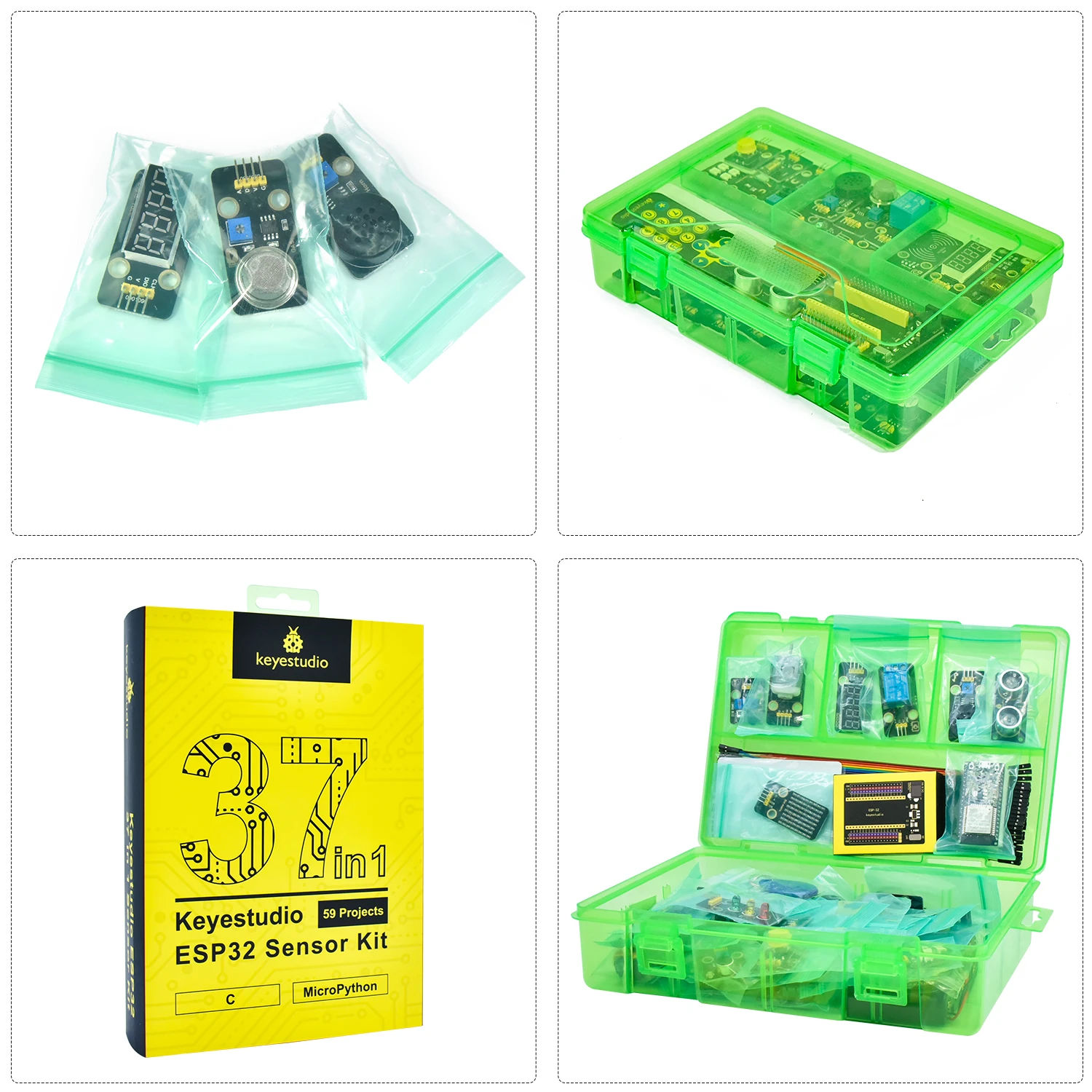 Keyestudio ESP32 RFID 37 in 1 Sensor Kit with ESP32 Board For Arduino STEM Electronic DIY Kit For Adults Programming(59Projects) Keyestudio ESP32 RFID 37 in 1 Sensor Kit with ESP32 Board For Arduino STEM Electronic DIY Kit For Adults Programming(59Projects)