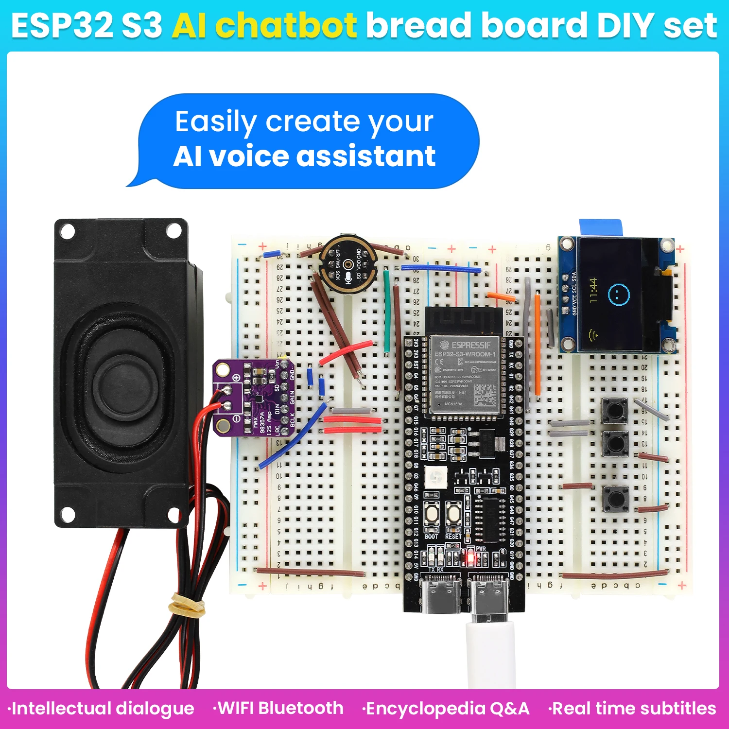 Keyestudio Xiao Zhi AI Chatbot Breadboard DIY Kit For ESP32 S3 N16R8 Control Board DIY Emotional Communication Learning Kit Keyestudio Xiao Zhi AI Chatbot Breadboard DIY Kit For ESP32 S3 N16R8 Control Board DIY Emotional Communication Learning Kit