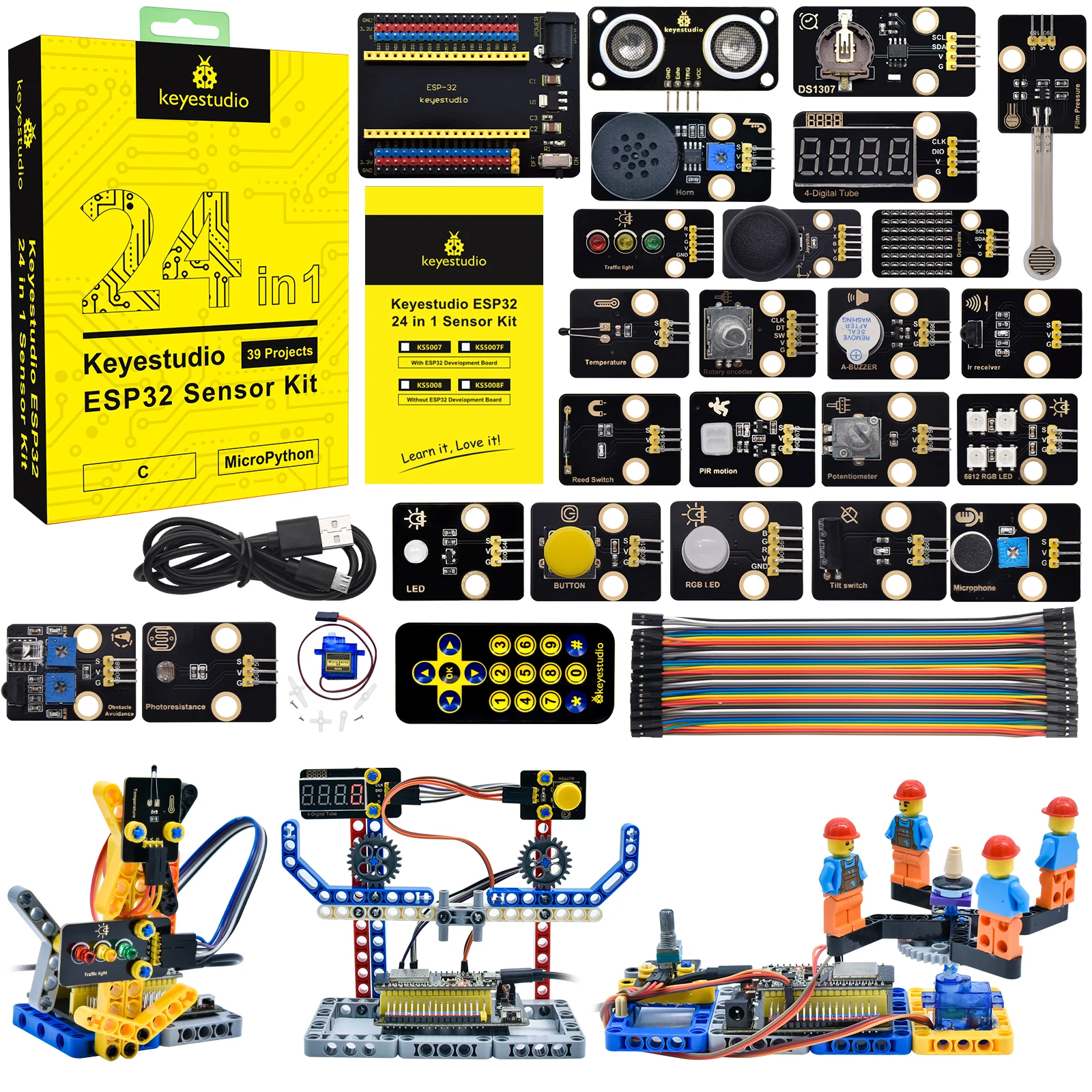 Keyestudio ESP32 Sensor Modules Kit 24PCS Sensor Compatible Lego Blocks For Arduino& Python& Raspberry Pi C Language Programming Keyestudio ESP32 Sensor Modules Kit 24PCS Sensor Compatible Lego Blocks For Arduino& Python& Raspberry Pi C Language Programming