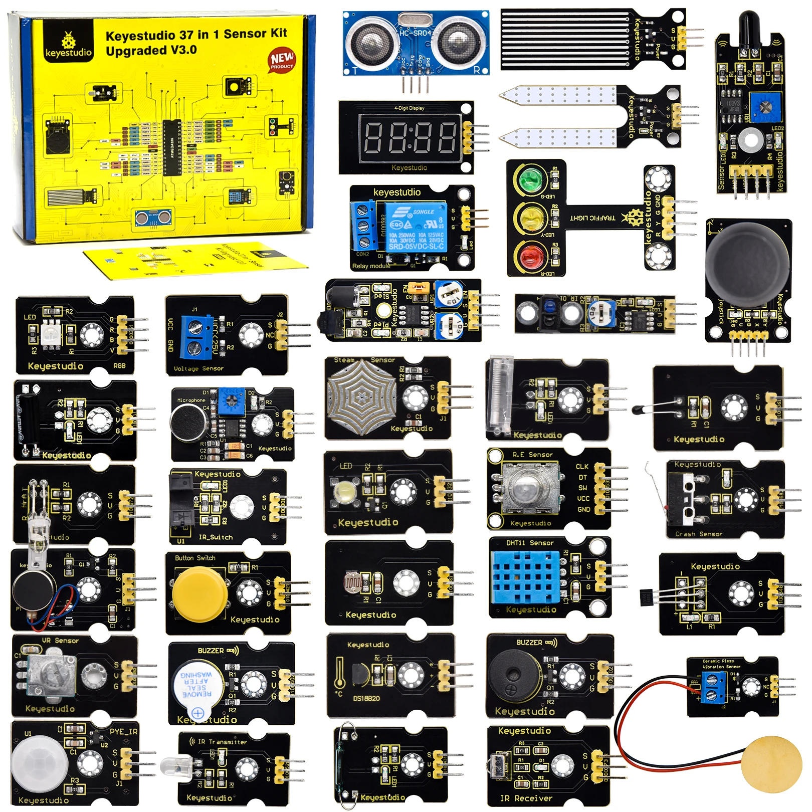 Keyestudio 37 in 1 Sensor Starter Kit Upgrade V3.0 for Arduino Starter Sensor Kit STEM Kids Programing+CE Compliant