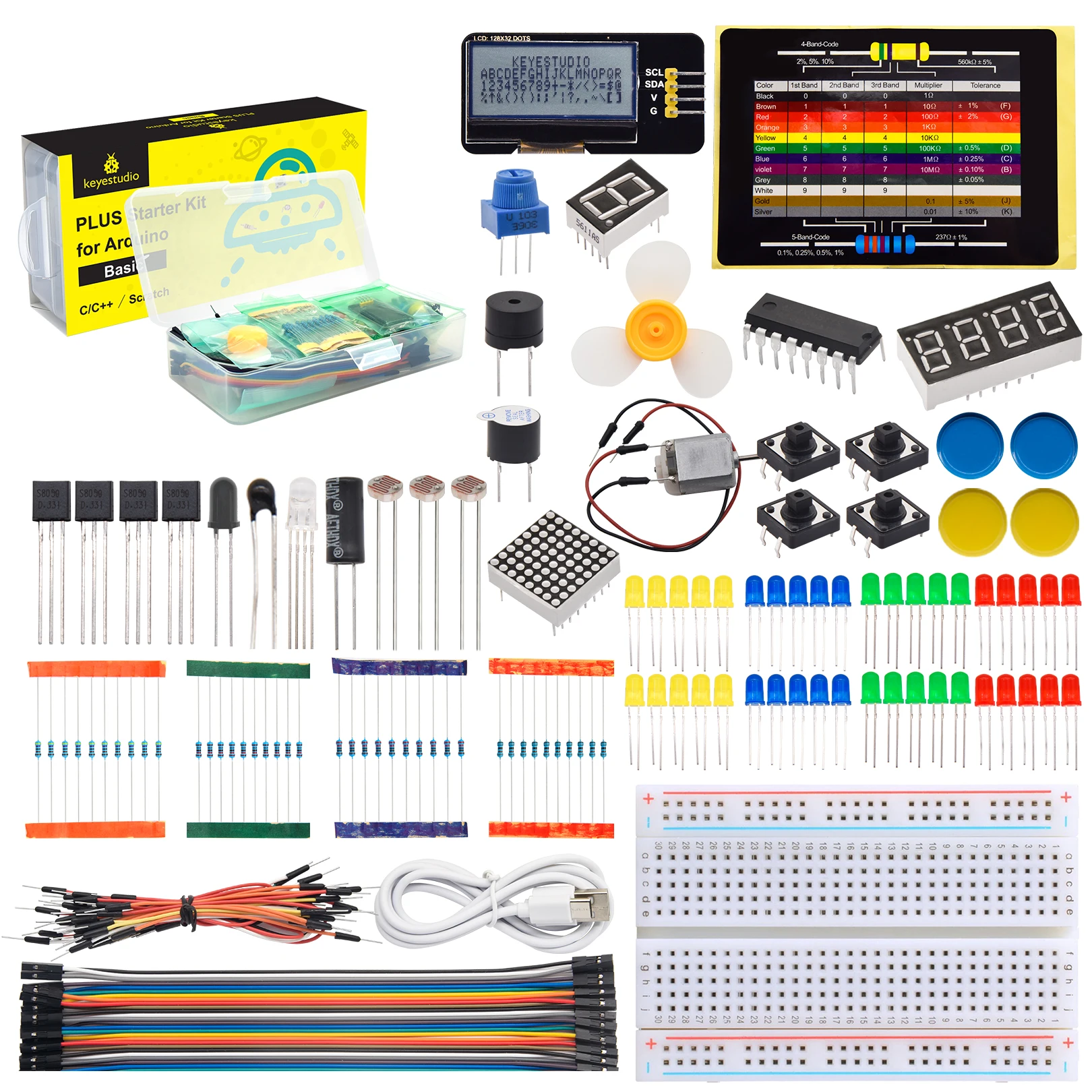 Keyestudio Basic Starter Kit For Arduino Support Seratch &Arduino Programming STEM Education Electronic Kit+20 Project DIY Code