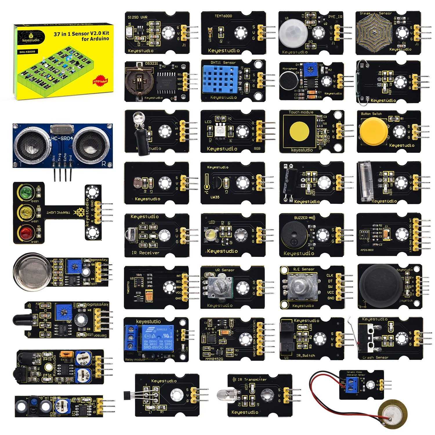 Keyestudio 37 in 1 Box Sensor Kit V2.0 Mega Controller Board Sensor Electronic Kit For Arduino Starter Kit 37Pcs Modules