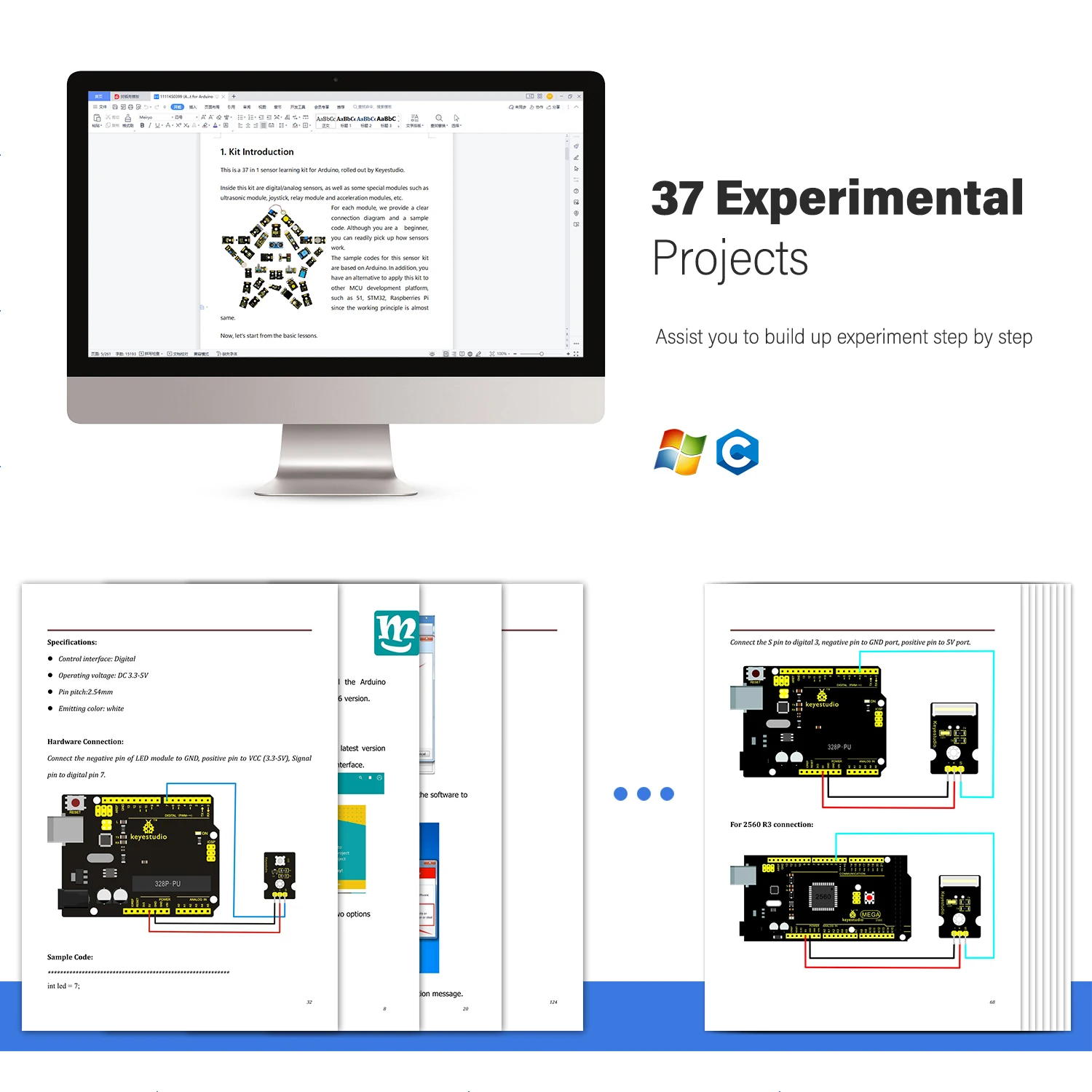 Keyestudio 37 in 1 Box Sensor Kit V2.0 Mega Controller Board Sensor Electronic Kit For Arduino Starter Kit 37Pcs Modules