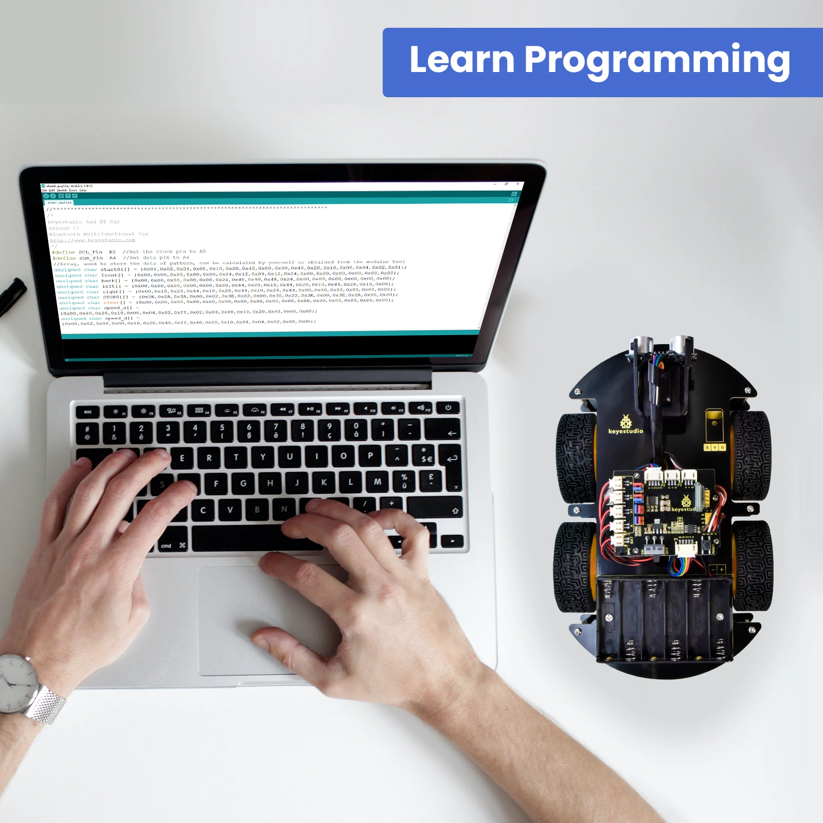 Keyestudio 4WD Multi BT Smart Car for Arduino Kit Robot Upgraded V2.0 W/LED Display Stem EDU /Scratch Programming DIY Robot Car