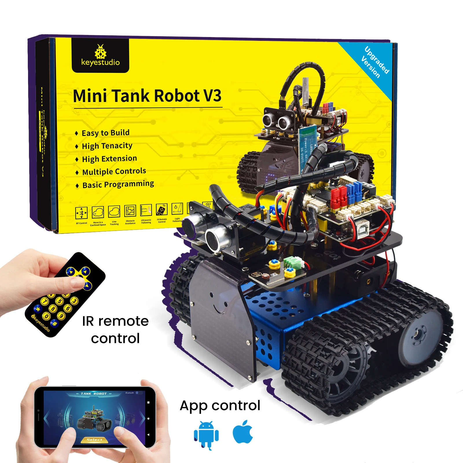 Keyestudio Upgrade Mini Smart Tank Robot V3.0 For Arduino Kit Robot Car DIY Programmable STEM Toys Compatible With Arduino&Mixly