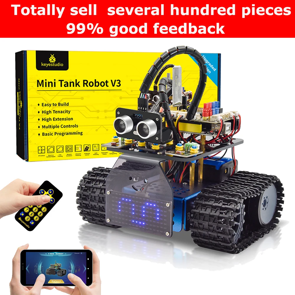 Keyestudio Upgrade Mini Smart Tank Robot V3.0 For Arduino Kit Robot Car DIY Programmable STEM Toys Compatible With Arduino&Mixly Keyestudio Upgrade Mini Smart Tank Robot V3.0 For Arduino Kit Robot Car DIY Programmable STEM Toys Compatible With Arduino&Mixly