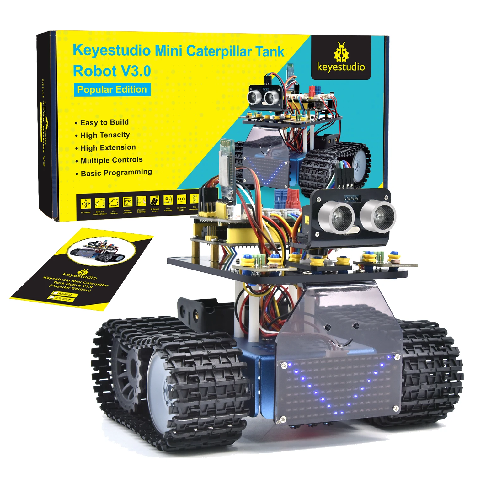 Keyestudio Upgrade Mini Smart Tank Robot V3.0 For Arduino Kit Robot Car DIY Programmable STEM Toys Compatible With Arduino&Mixly