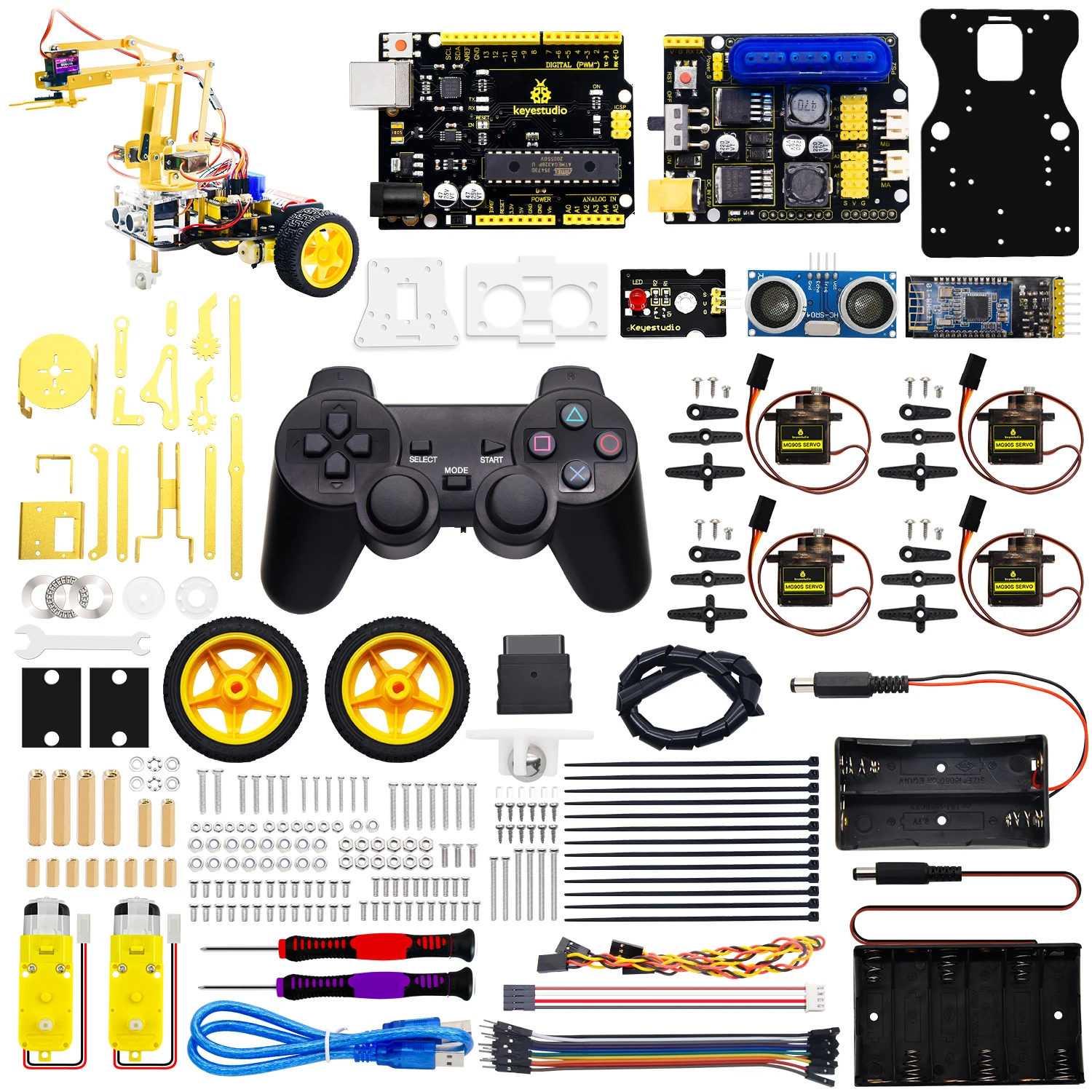 Keyestudio Complete 4DOF Metal Arm Robot Car Kit W/PS2 Contoller Bluetooth-compatible Kit for Arduino Robot Support Android &IOS