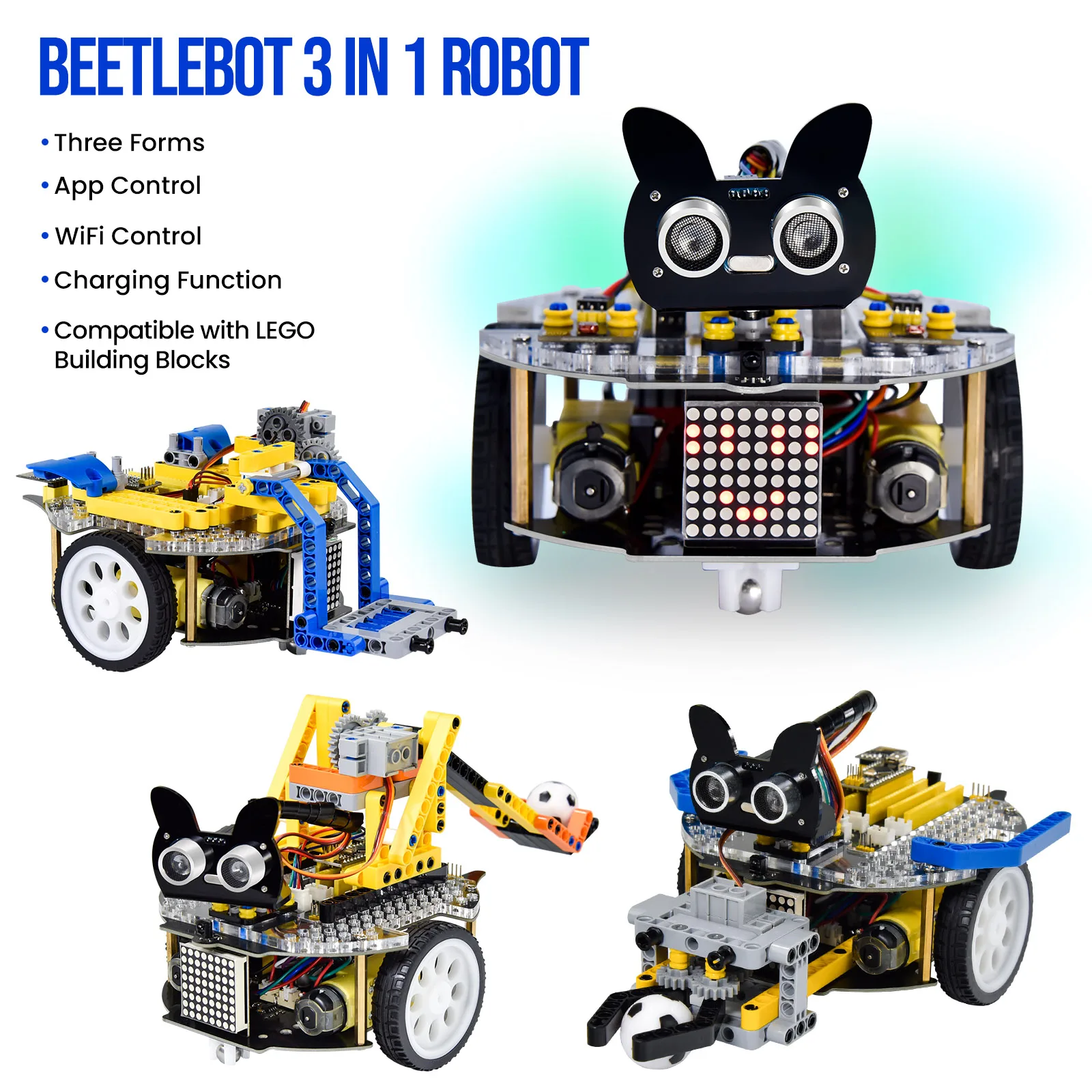 Keyestudio Beetlebot 3 in 1 Robot Car Kit+Lego Blocks for Arduino Nano Robot STEM Education C++/Scratch Programmable DIY Car Kit Keyestudio Beetlebot 3 in 1 Robot Car Kit+Lego Blocks for Arduino Nano Robot STEM Education C++/Scratch Programmable DIY Car Kit