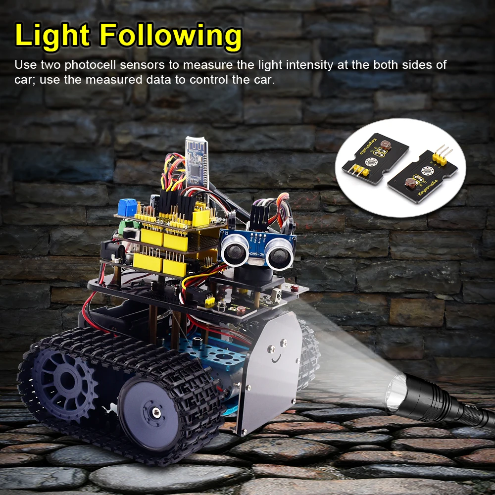 Keyestudio DIY Mini Tank Robot V2.0 Smart Robot Car Kit for Arduino Robot Kit STEM+ 15Projects IOS &Android Control CE Compliant