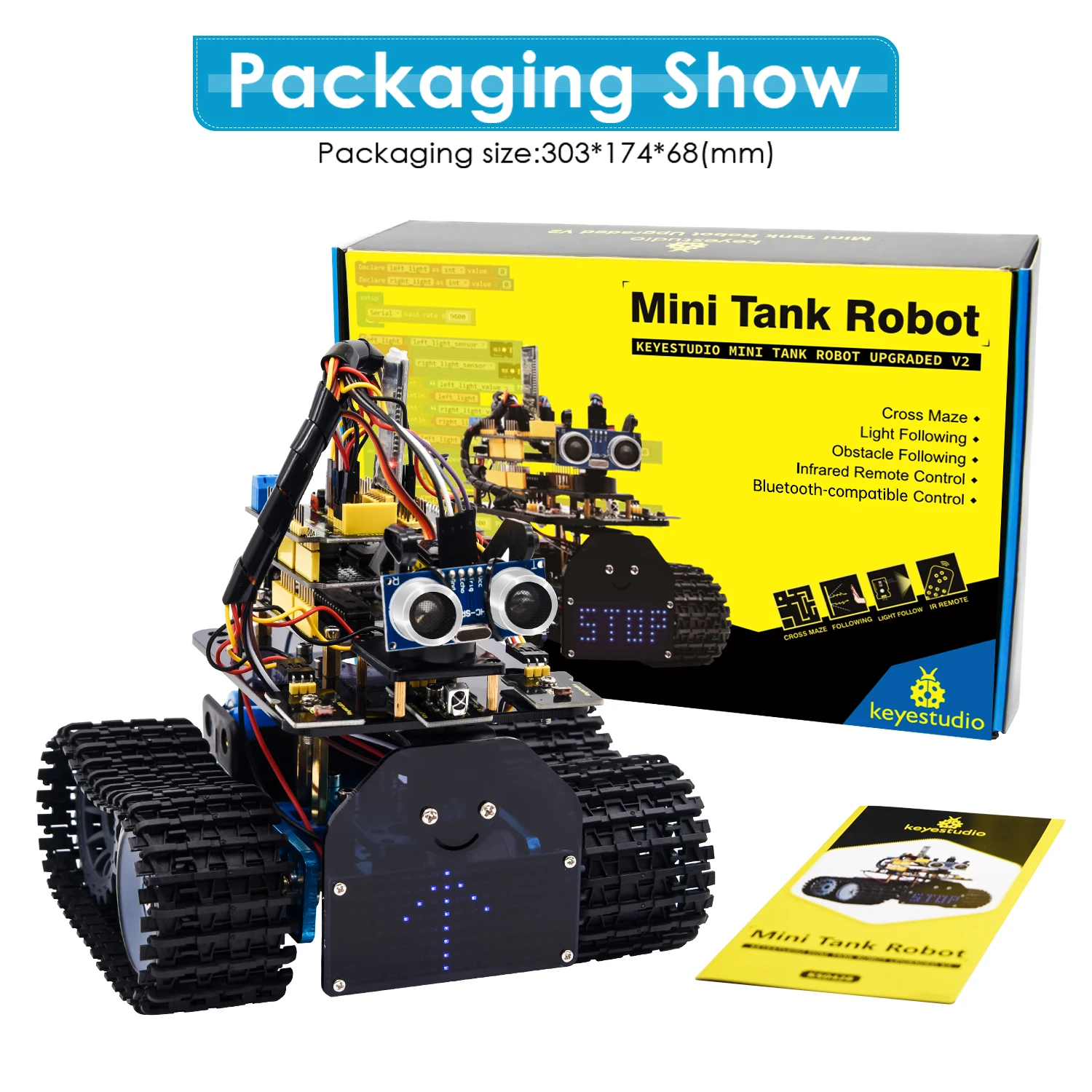 Keyestudio DIY Mini Tank Robot V2.0 Smart Robot Car Kit for Arduino Robot Kit STEM+ 15Projects IOS &Android Control CE Compliant