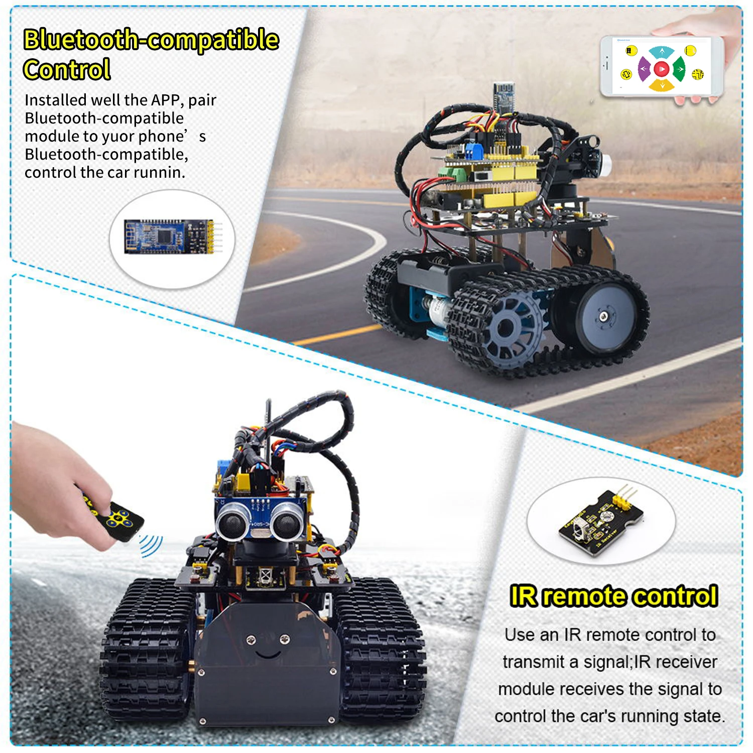 Keyestudio DIY Mini Tank Robot V2.0 Smart Robot Car Kit for Arduino Robot Kit STEM+ 15Projects IOS &Android Control CE Compliant