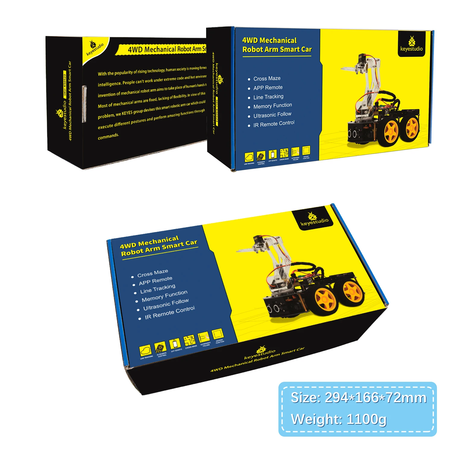 Keyestudio Mechanical 4WD Robot Arm Car Kit For Arduino Programming Projects Support Android &IOS DIY Electronic Easy Assembly