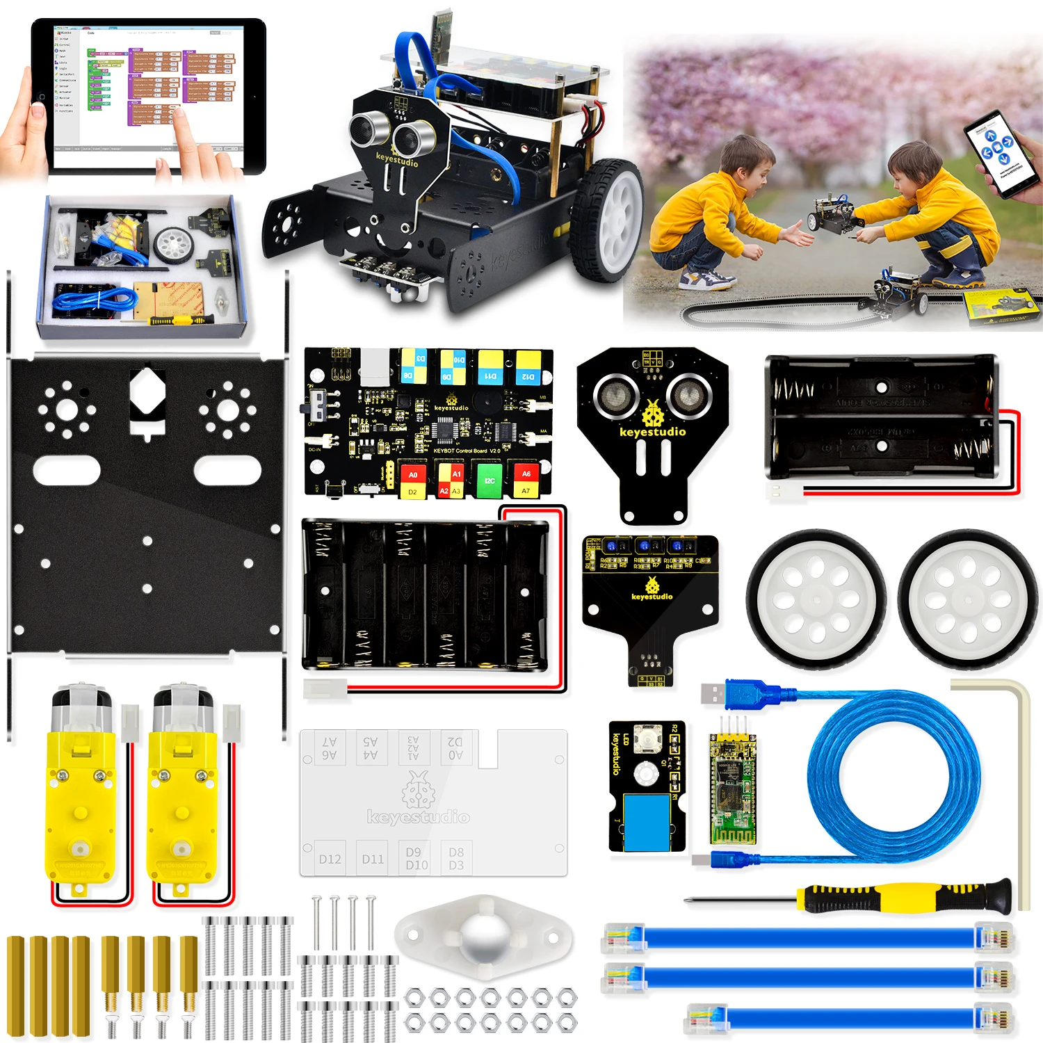 Keyestudio KEYBOT Programmable STEM Education Robot Car Kit TB6612 Driven RJ11 Control For Arduino Robot Graphical Programming Keyestudio KEYBOT Programmable STEM Education Robot Car Kit TB6612 Driven RJ11 Control For Arduino Robot Graphical Programming