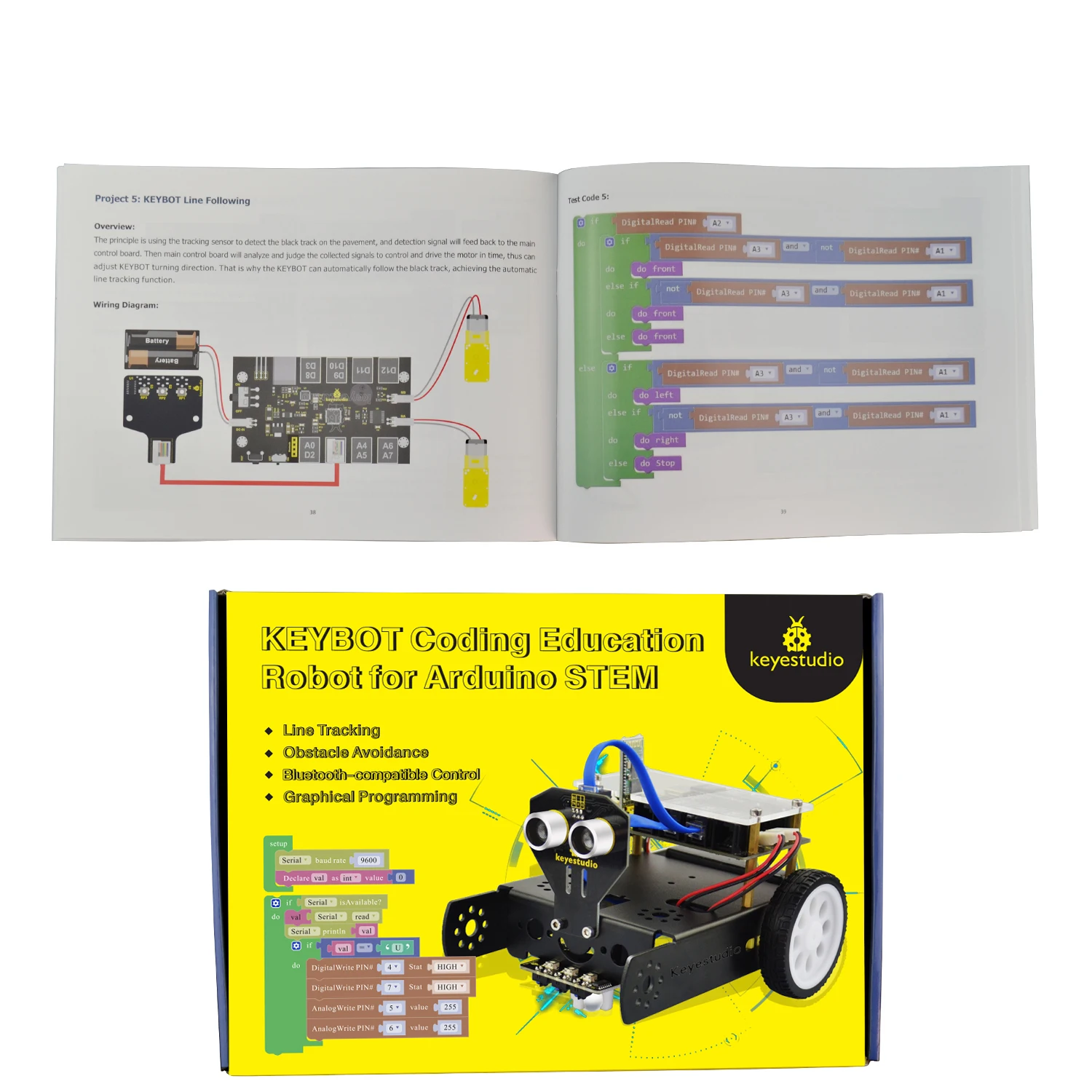 Keyestudio KEYBOT Programmable STEM Education Robot Car Kit TB6612 Driven RJ11 Control For Arduino Robot Graphical Programming Keyestudio KEYBOT Programmable STEM Education Robot Car Kit TB6612 Driven RJ11 Control For Arduino Robot Graphical Programming