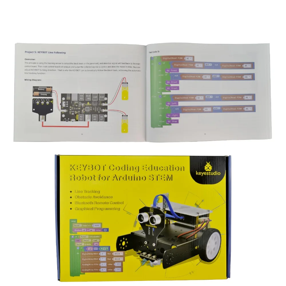 Keyestudio KEYBOT Programmable STEM Education Robot Car Kit TB6612 Driven RJ11 Control For Arduino Robot Graphical Programming