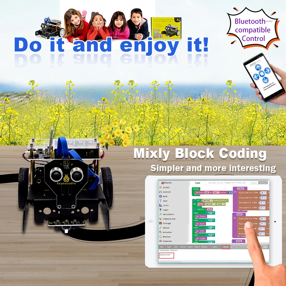 Keyestudio KEYBOT Programmable STEM Education Robot Car Kit TB6612 Driven RJ11 Control For Arduino Robot Graphical Programming Keyestudio KEYBOT Programmable STEM Education Robot Car Kit TB6612 Driven RJ11 Control For Arduino Robot Graphical Programming