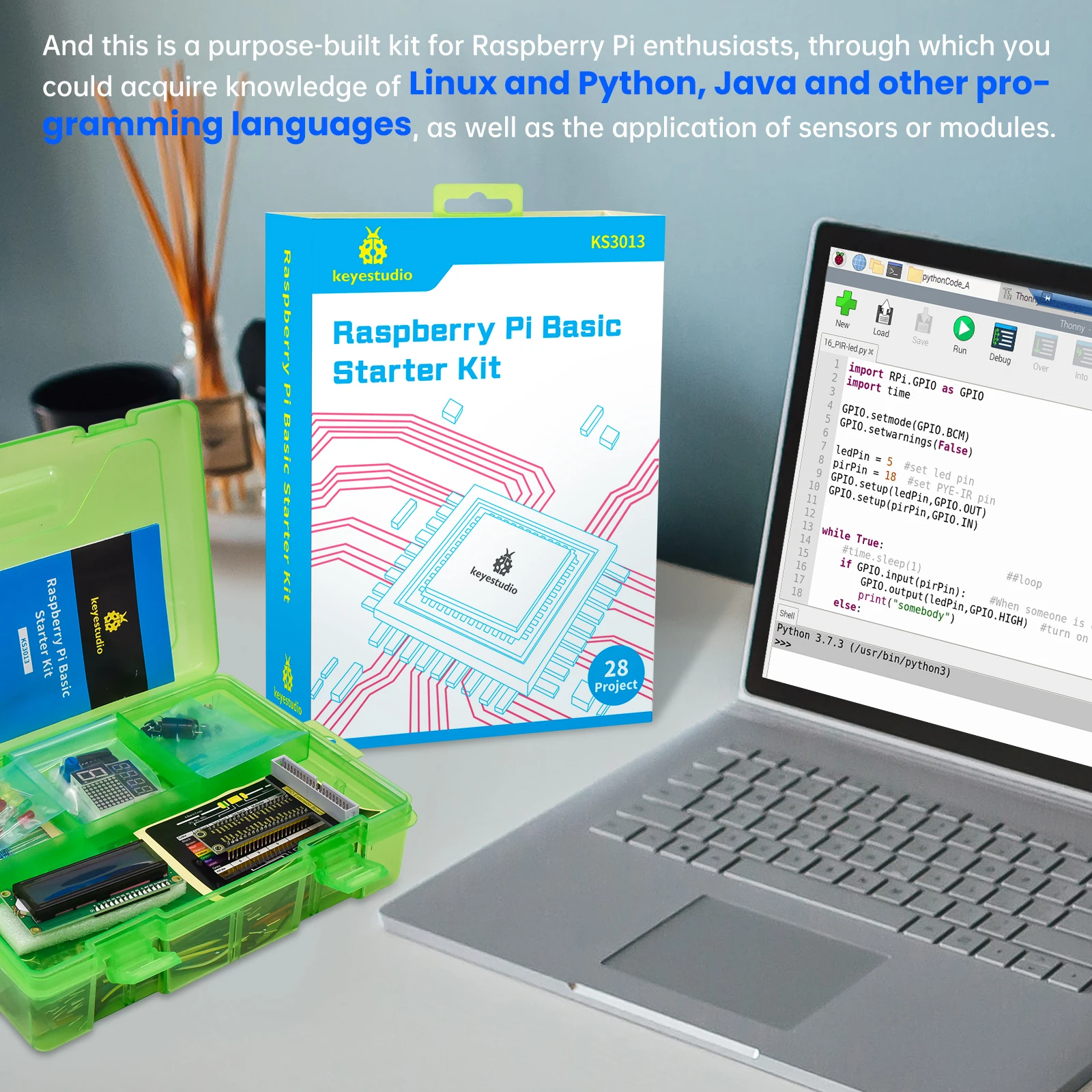 Keyestduio Complete RFID Starter Kit For Raspberry Pi 4B/3B+40Projects /Linux&Python &C Language Programming(NO RPI 4B Board)