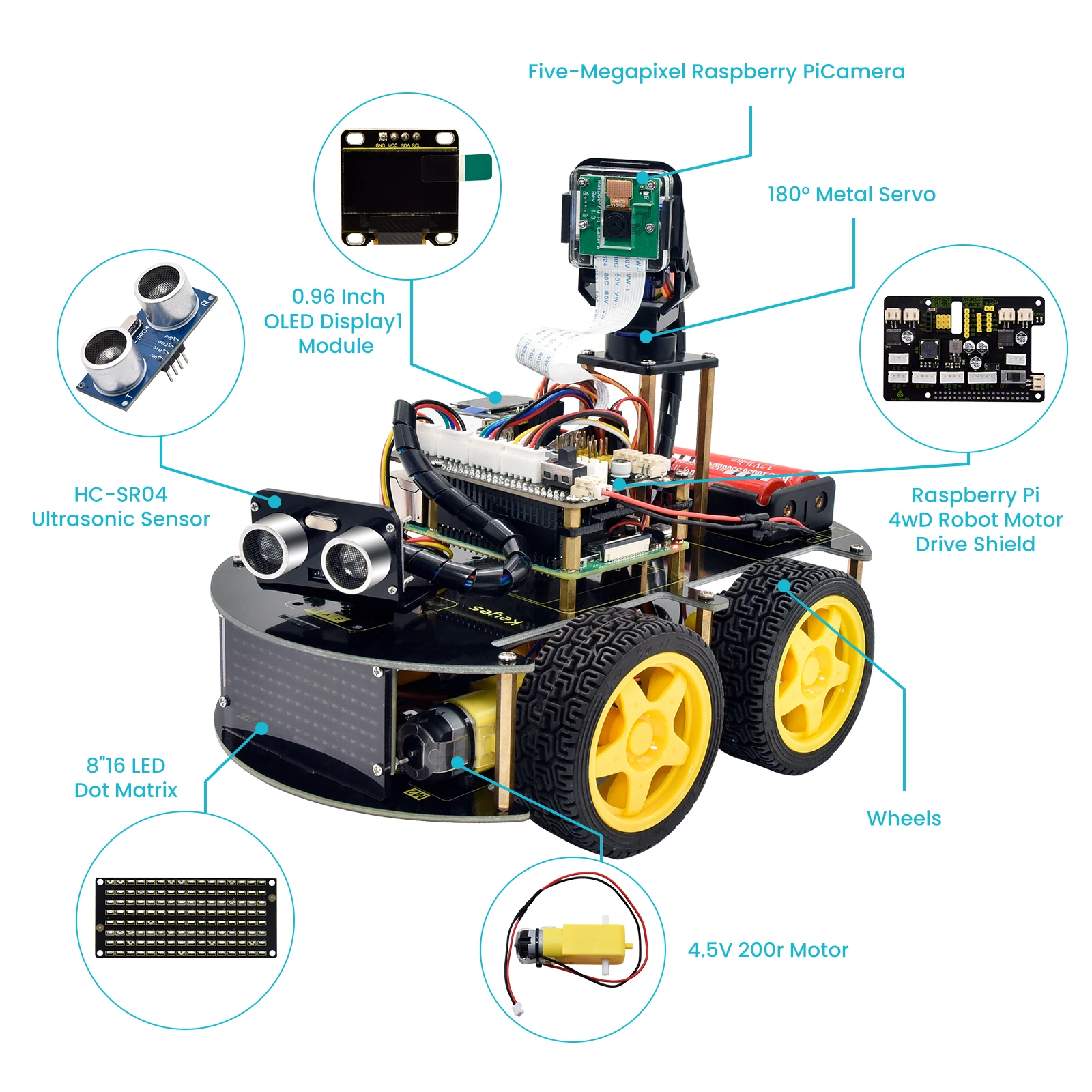 Keyestudio Raspberry Pi 4B Robot Car+5 Megapixels Camera Module Python Programming For Raspberry Pi 4B(No Raspberry Pi Board ) Keyestudio Raspberry Pi 4B Robot Car+5 Megapixels Camera Module Python Programming For Raspberry Pi 4B(No Raspberry Pi Board )